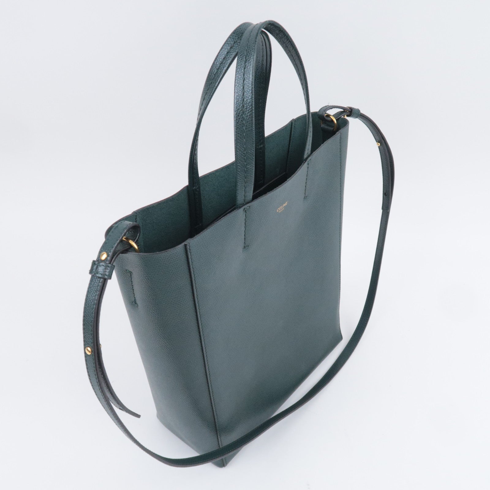 CELINE Vertical Cabas Small 2Way Leather Tote Bag Green 189813
