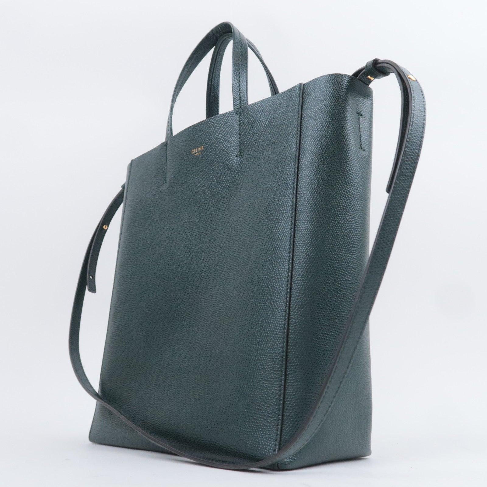 CELINE Vertical Cabas Small 2Way Leather Tote Bag Green 189813