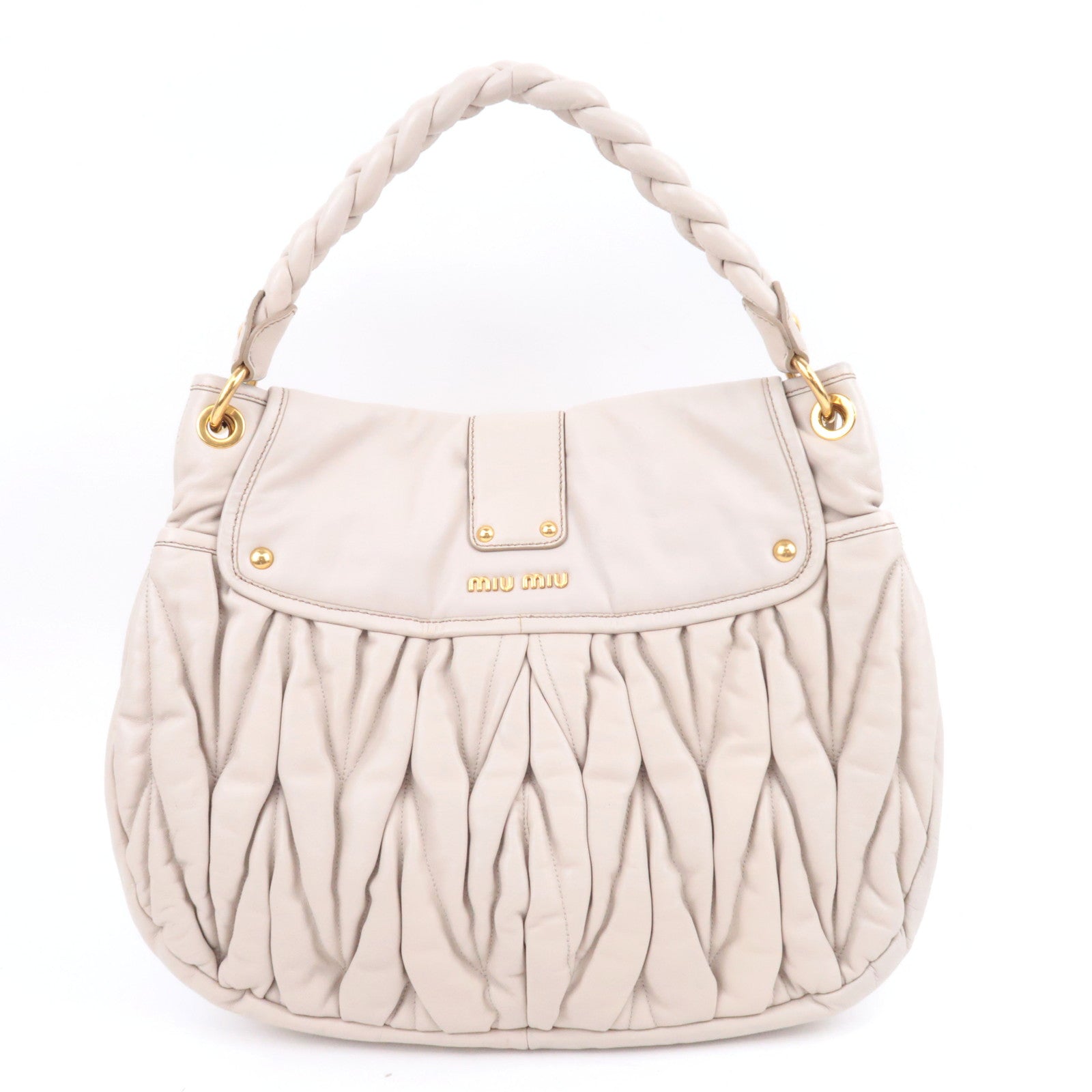 MIU MIU Matelasse 2Way Leather Shoulder Bag Greige