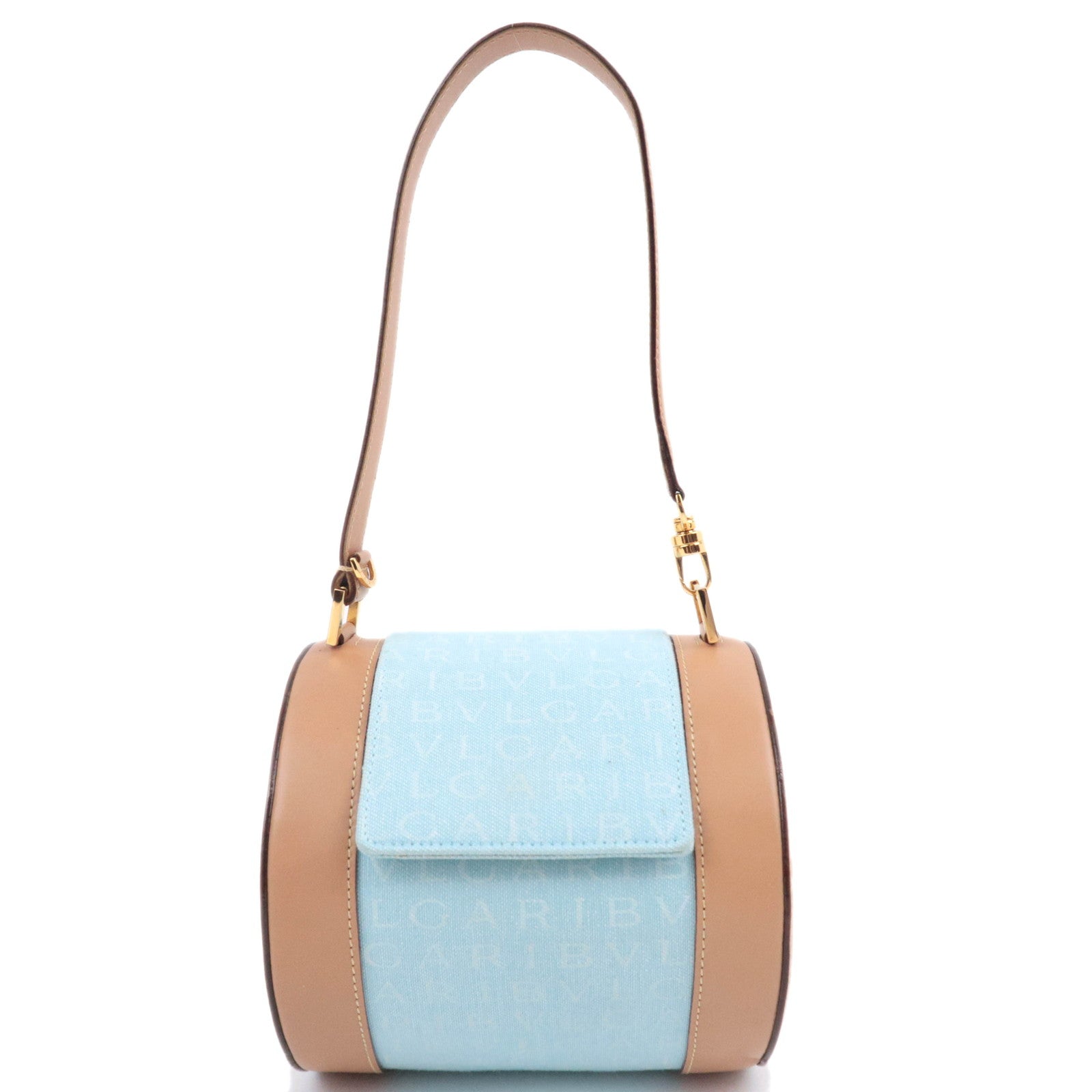 BVLGARI B-Zero1 Logo Mania Canvas Barrel Bag Light Blue91713