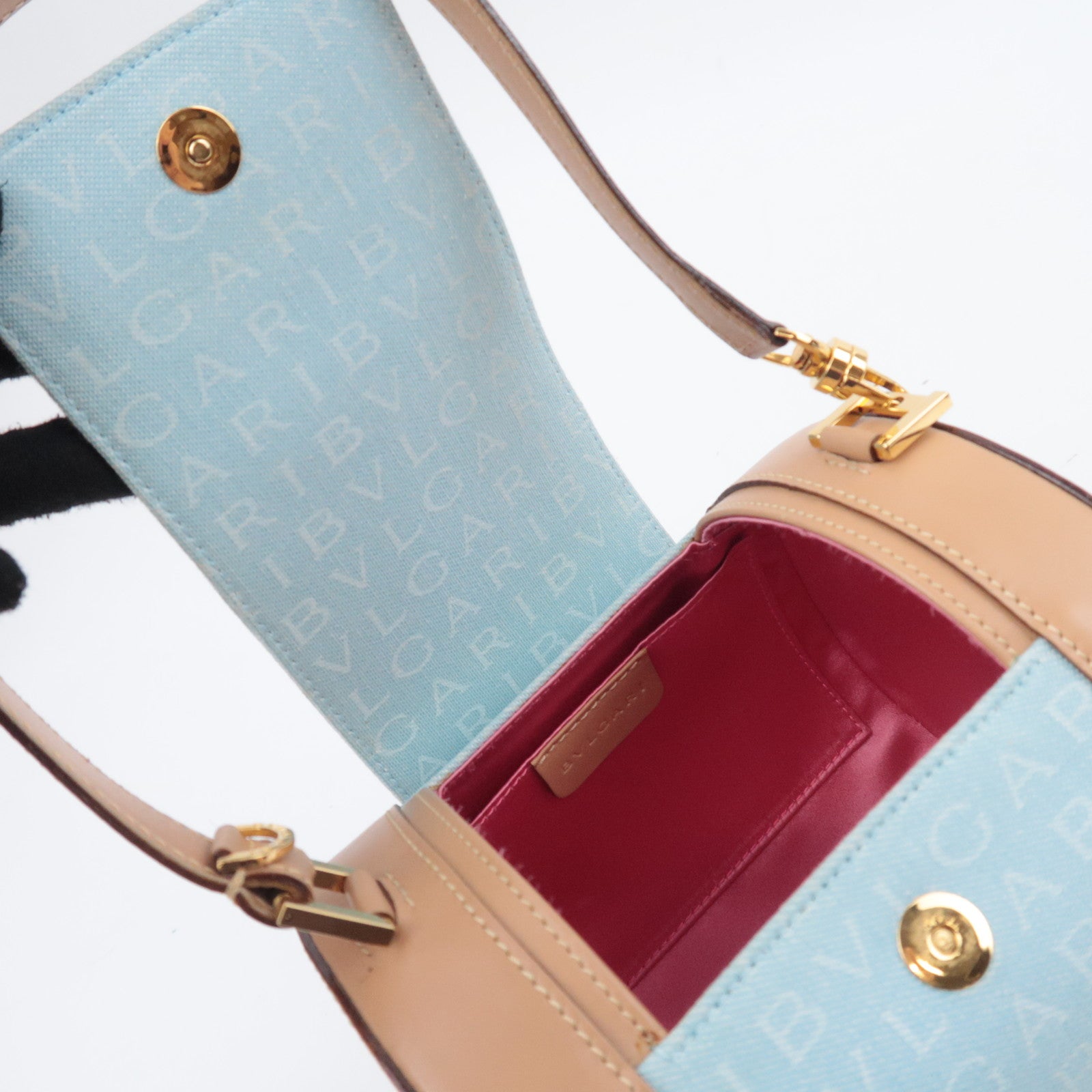 BVLGARI B-Zero1 Logo Mania Canvas Barrel Bag Light Blue