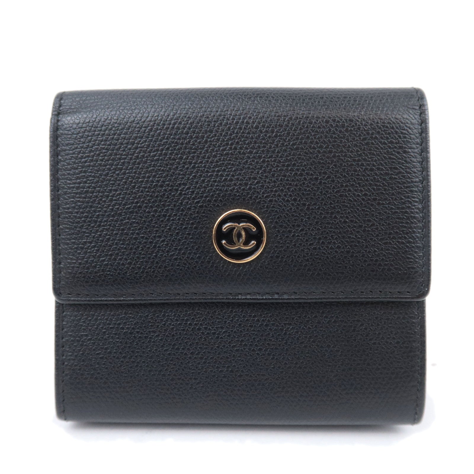 CHANEL Coco Button Leather Wallet Black91780