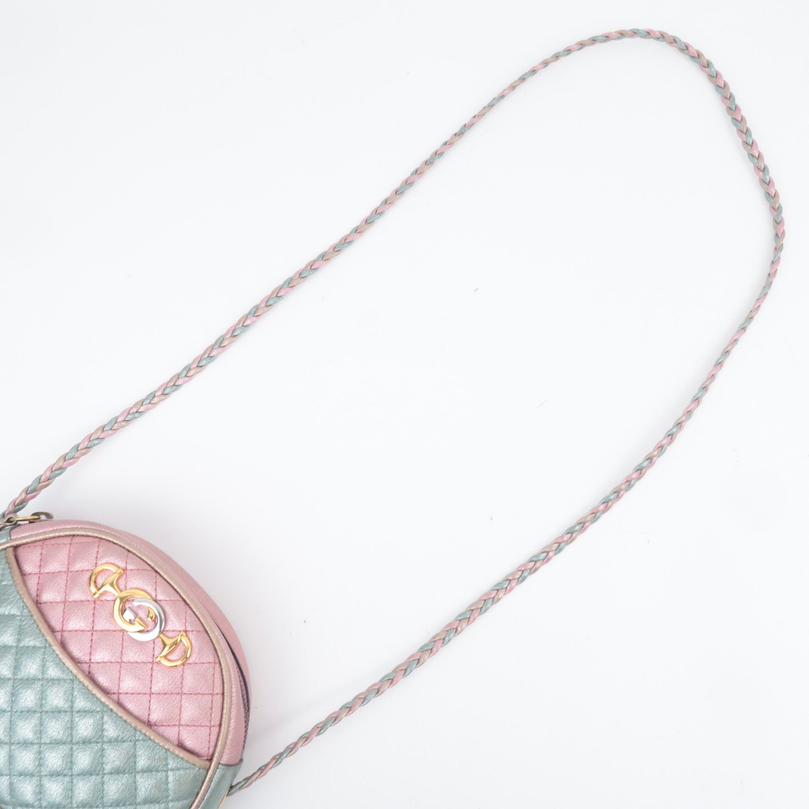 GUCCI Zumi Shoulder Bag Leather Metallic Pink Blue 534951