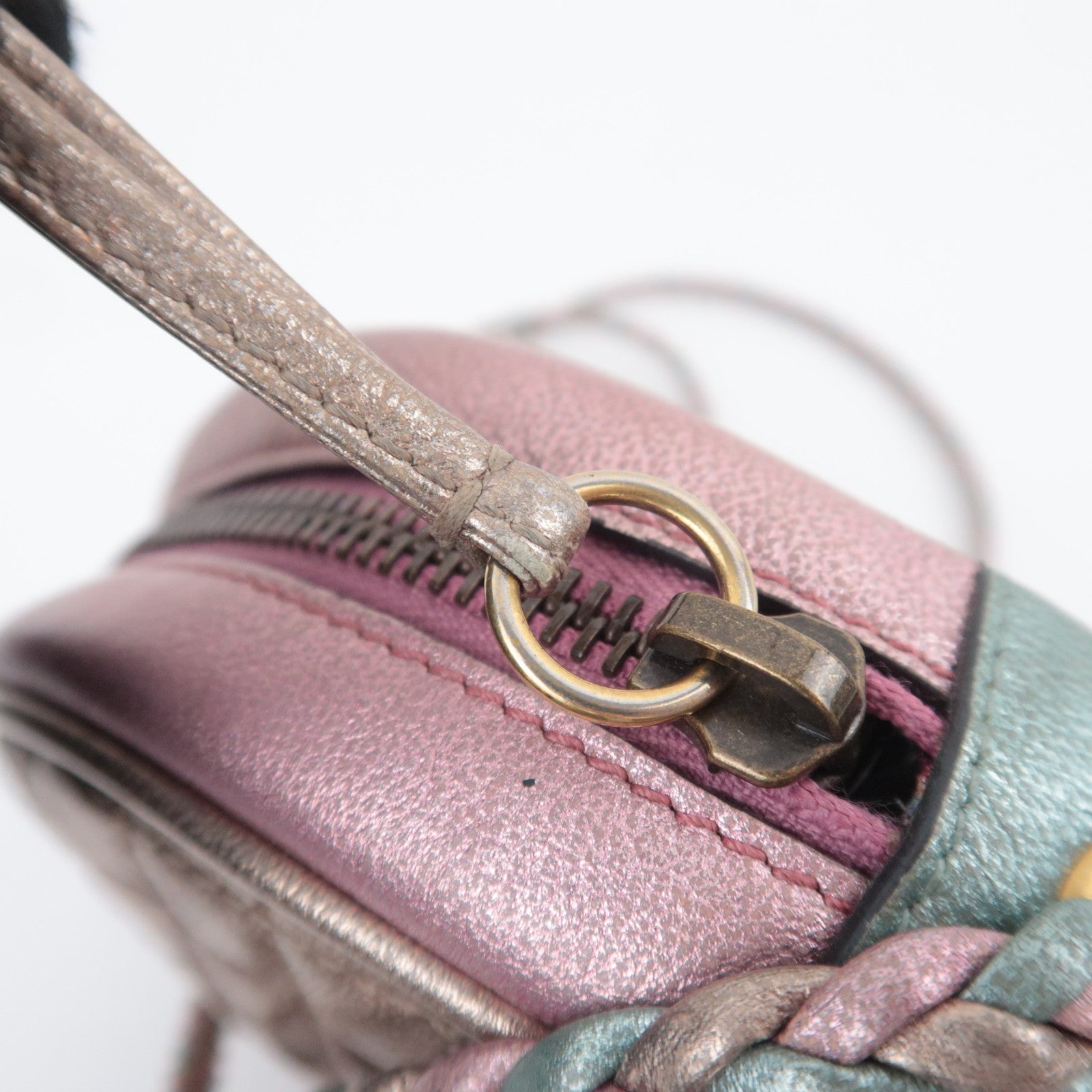 GUCCI Zumi Shoulder Bag Leather Metallic Pink Blue 534951