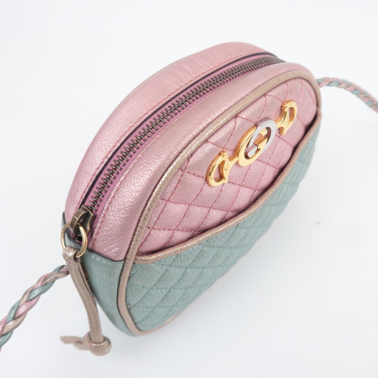 GUCCI Zumi Shoulder Bag Leather Metallic Pink Blue 534951