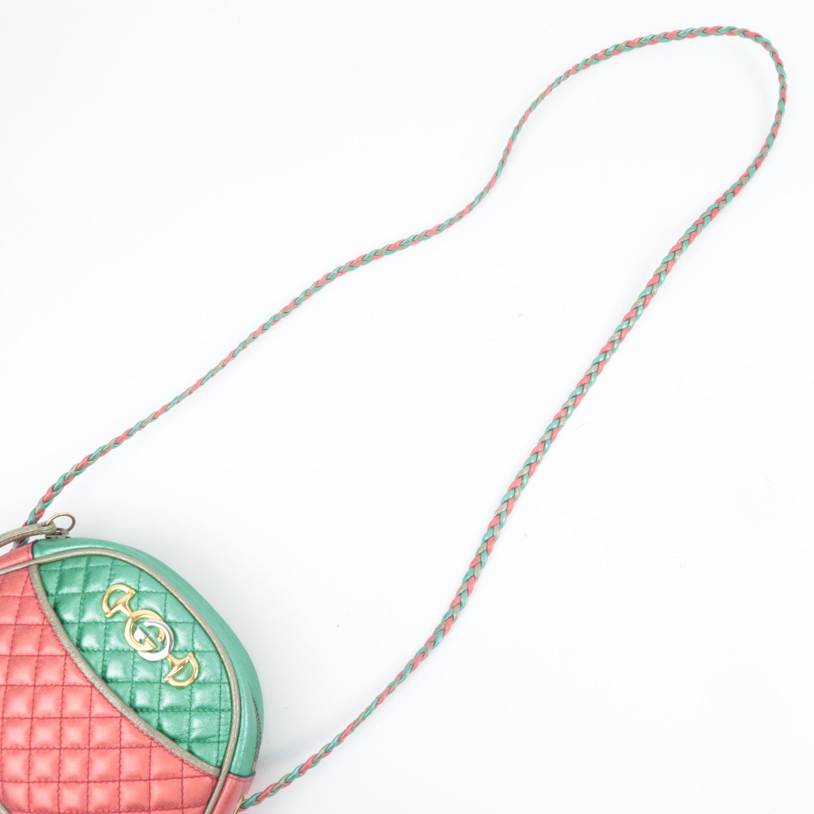 GUCCI Zumi Shoulder Bag Leather Metallic Green Red 534951