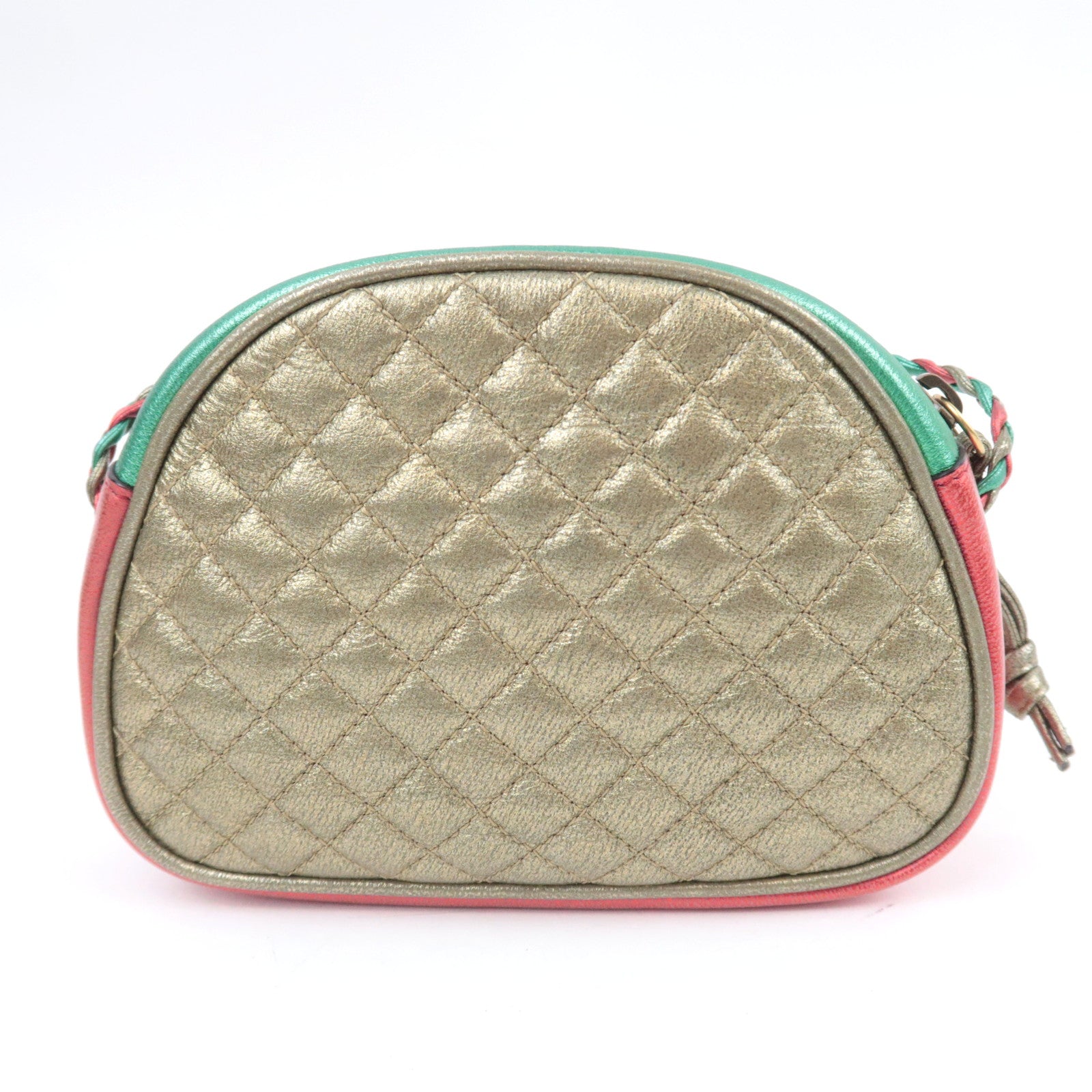 GUCCI Zumi Shoulder Bag Leather Metallic Green Red 534951