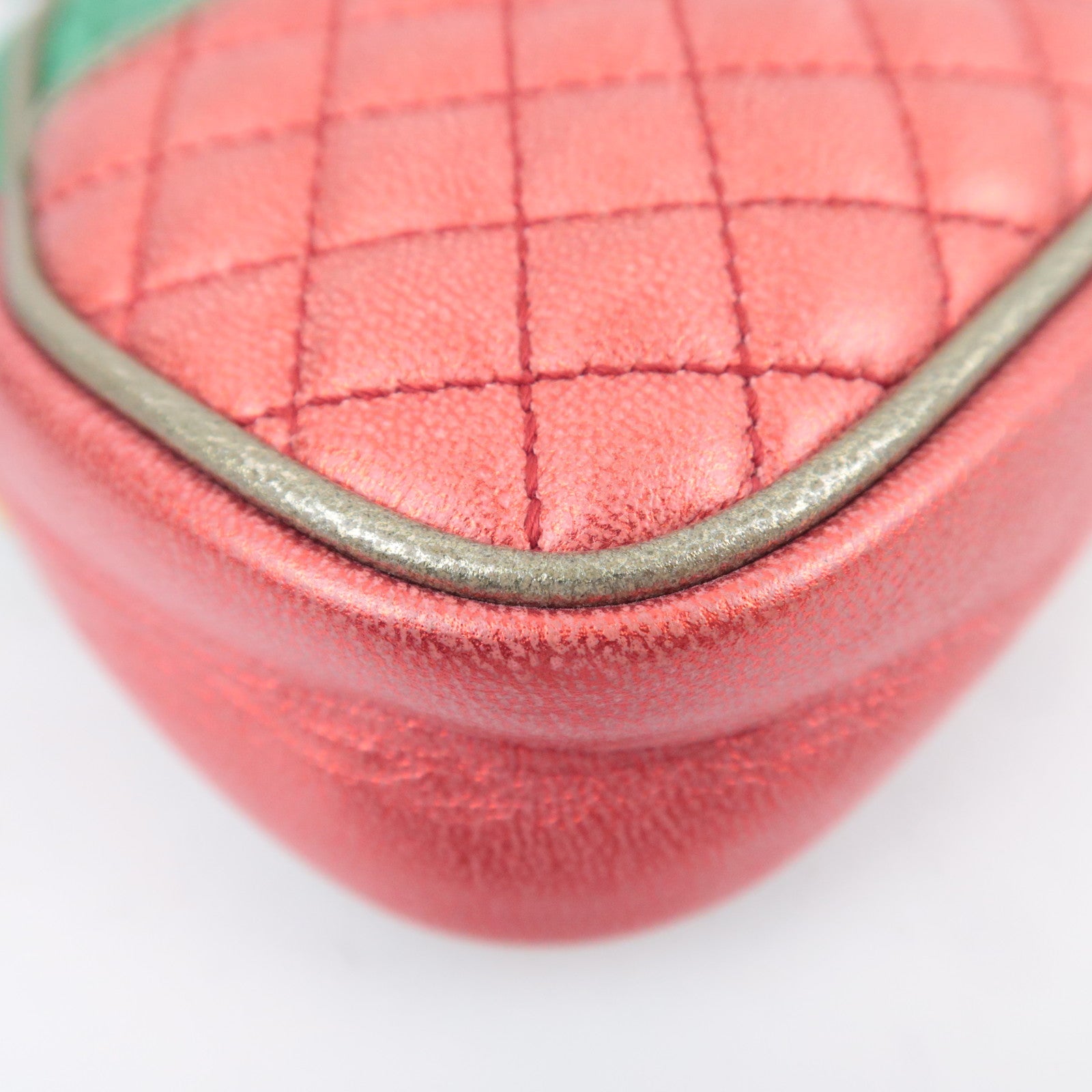 GUCCI Zumi Shoulder Bag Leather Metallic Green Red 534951