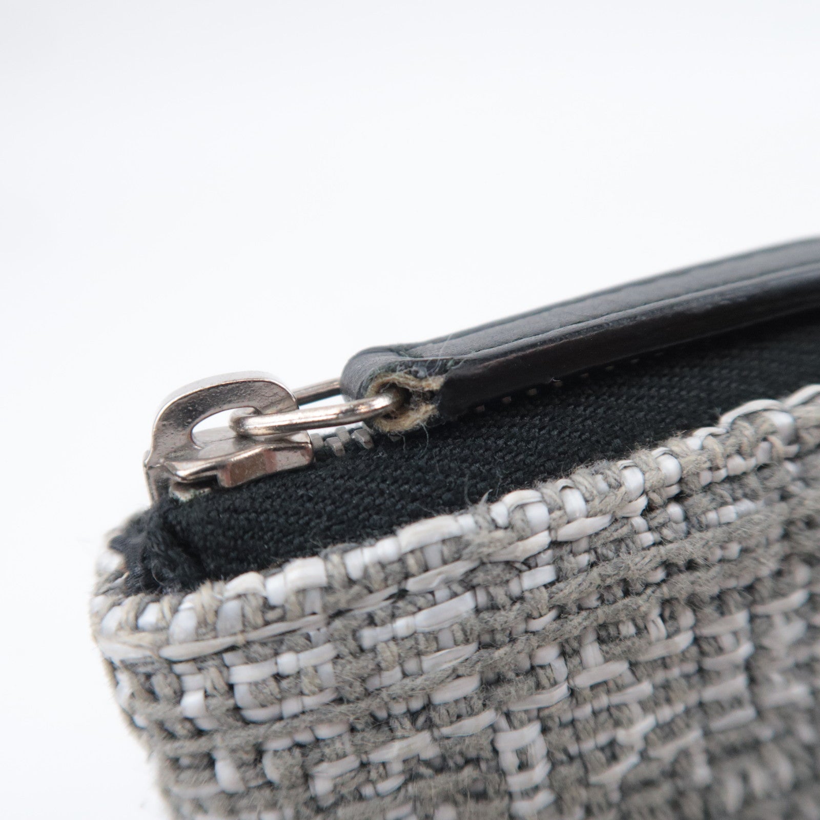 CHANEL Deauville Tweed Clutch Bag Gray