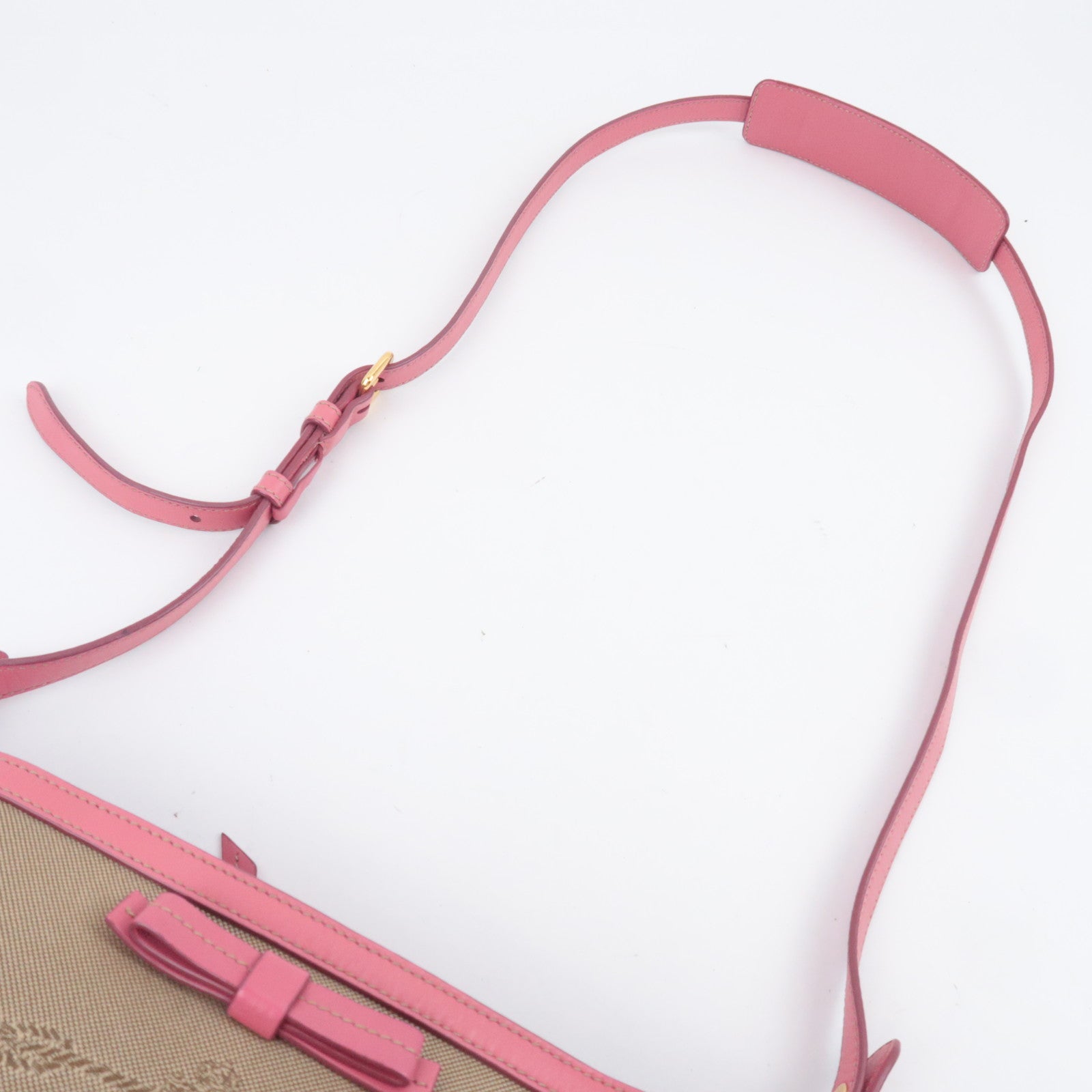 PRADA Logo Jacquard Shoulder Bag Beige Pink 1BE021