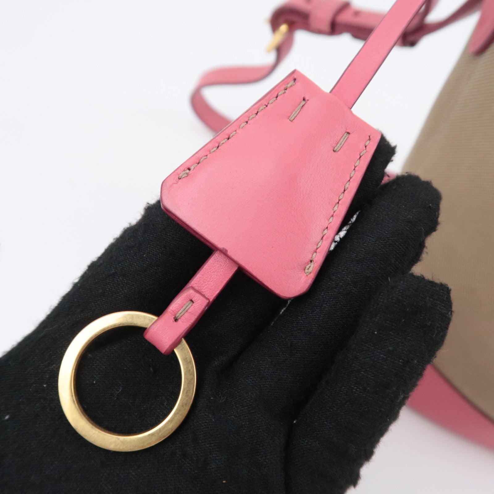 PRADA Logo Jacquard Shoulder Bag Beige Pink 1BE021