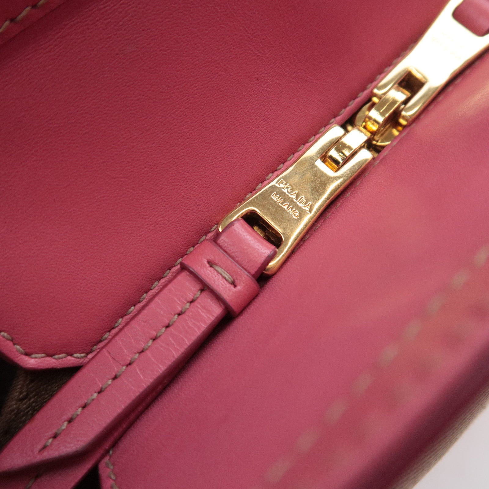 PRADA Logo Jacquard Shoulder Bag Beige Pink 1BE021
