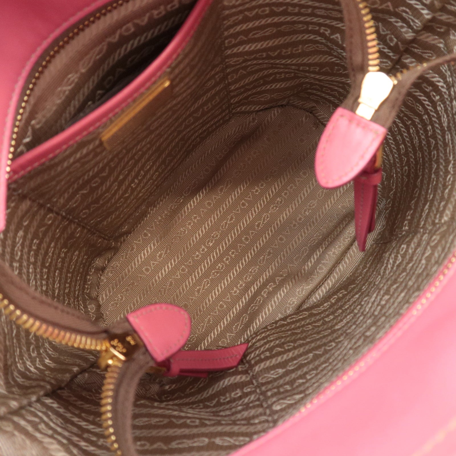 PRADA Logo Jacquard Shoulder Bag Beige Pink 1BE021