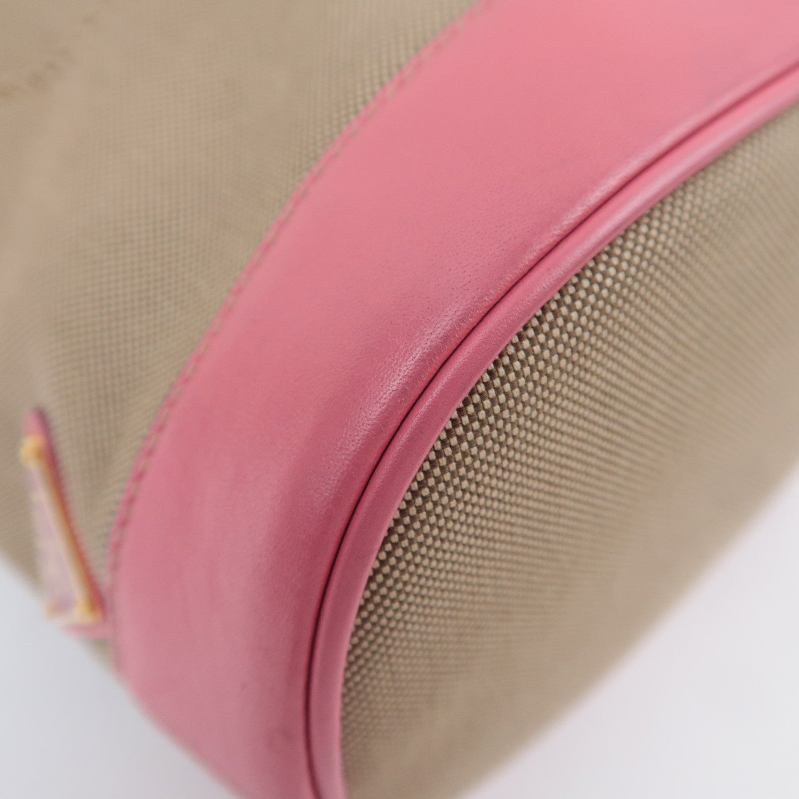 PRADA Logo Jacquard Shoulder Bag Beige Pink 1BE021