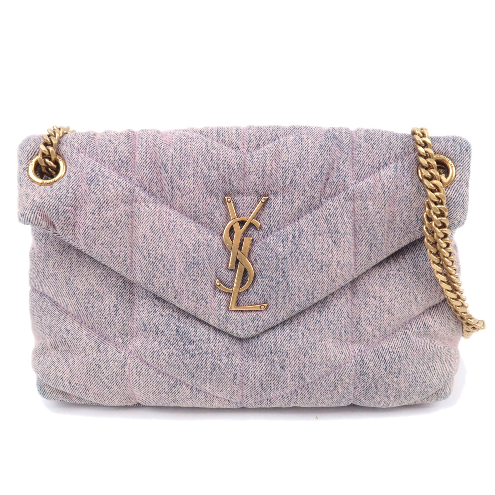 SAINT LAURENT Loulou Puffer Small Denim Chain Shoulder Bag 57747691830