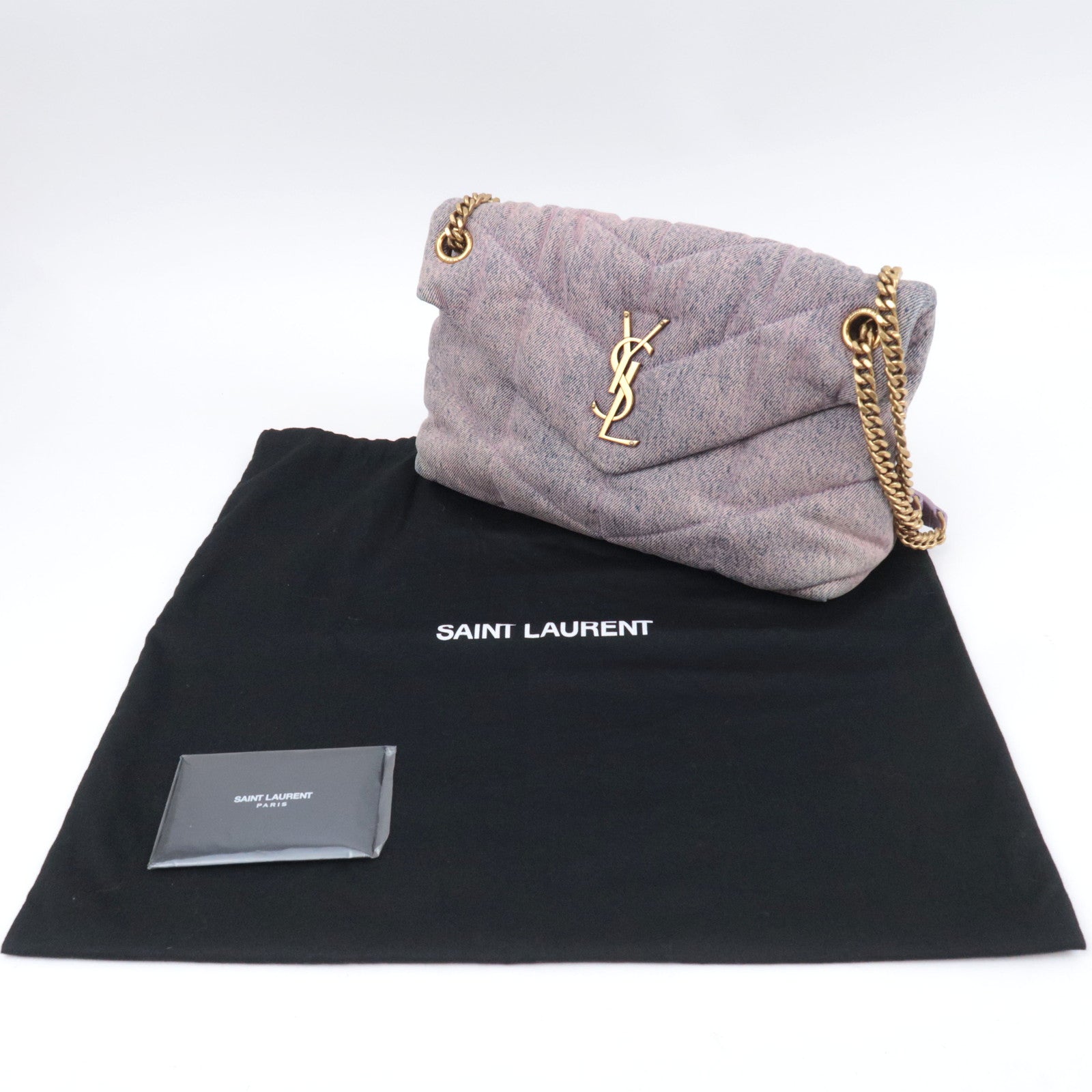 SAINT LAURENT Loulou Puffer Small Denim Chain Shoulder Bag 577476