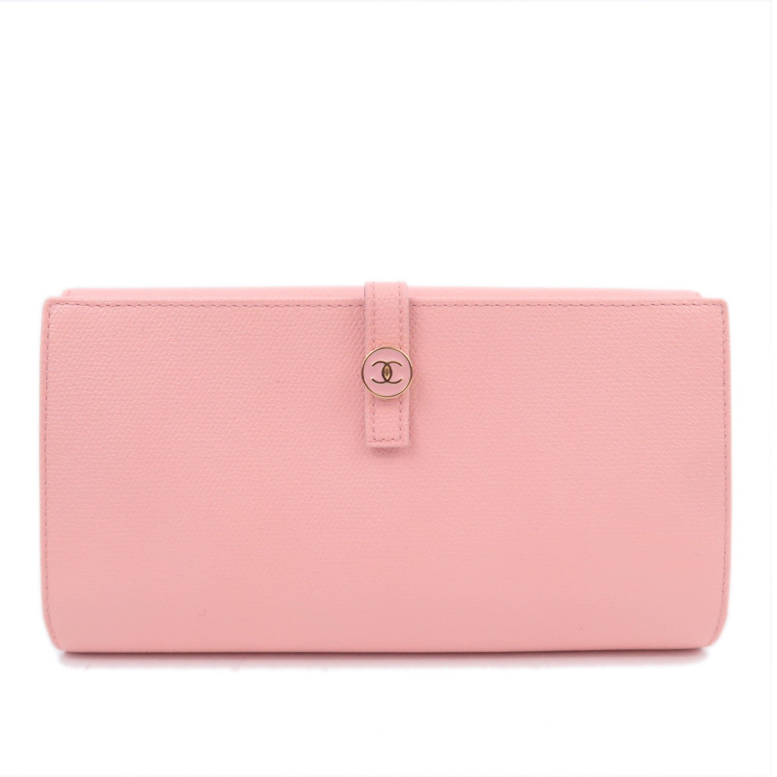 CHANEL Coco Button Leather Long Wallet Pink91842