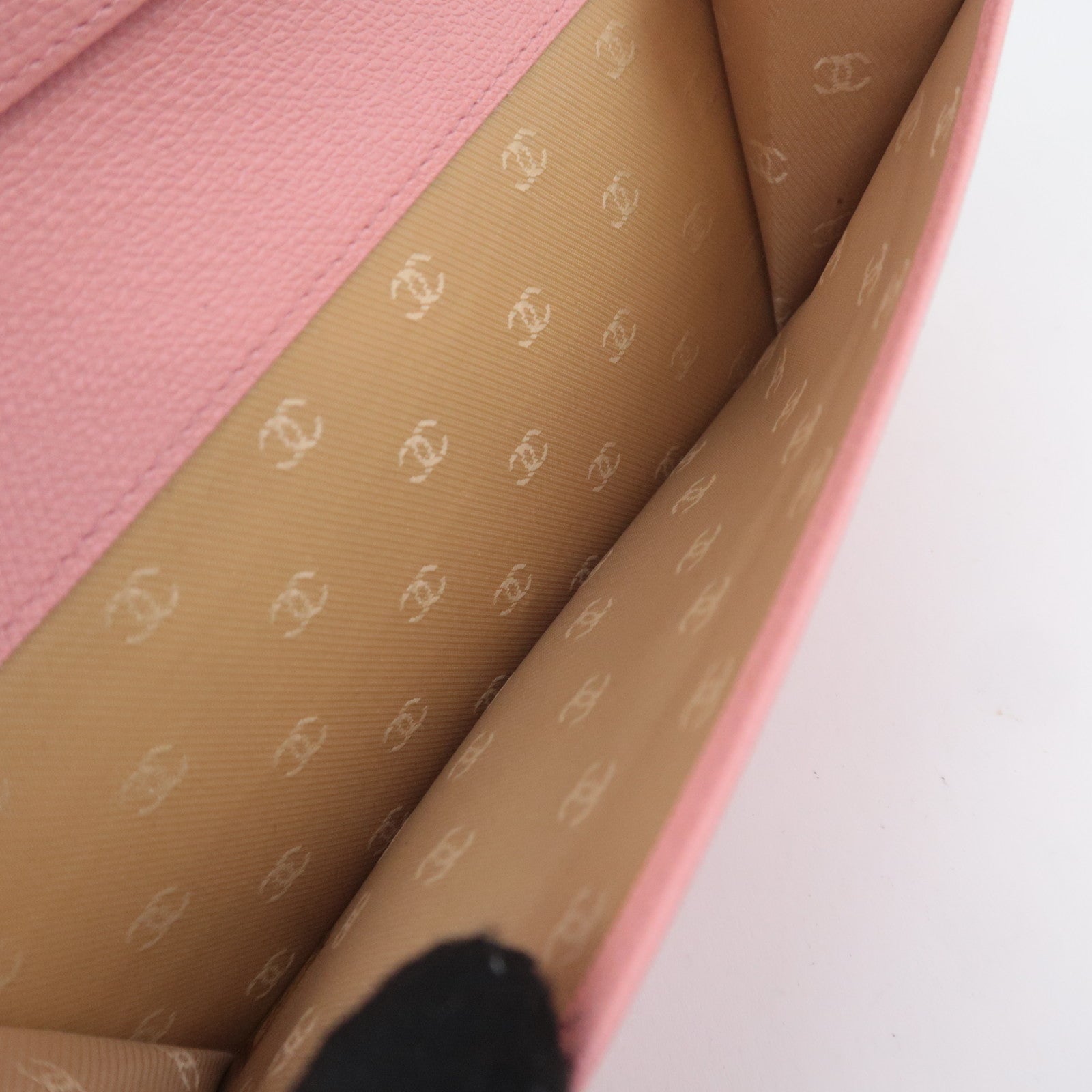 CHANEL Coco Button Leather Long Wallet Pink