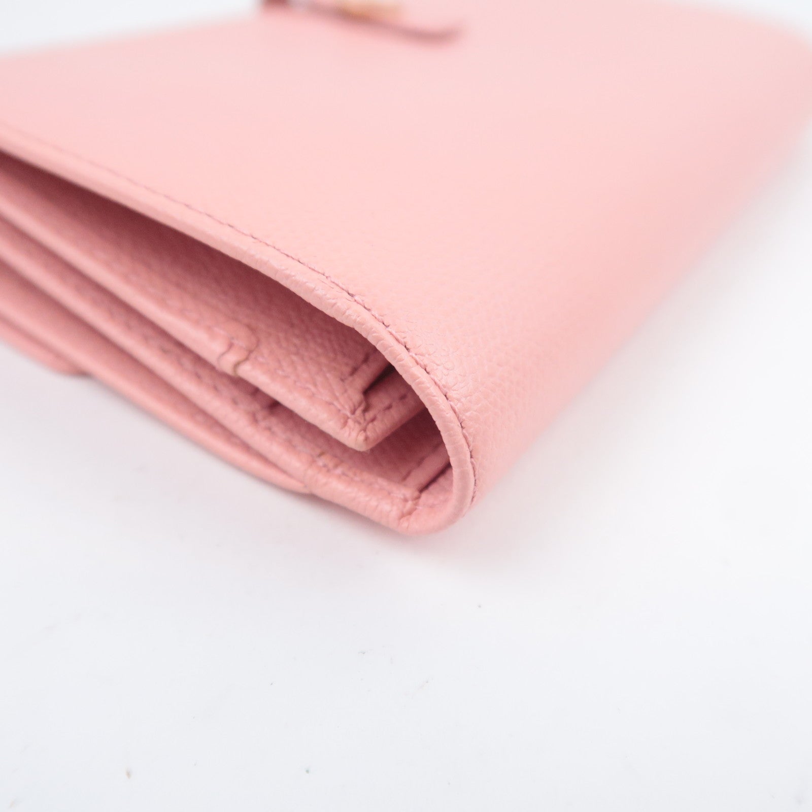 CHANEL Coco Button Leather Long Wallet Pink