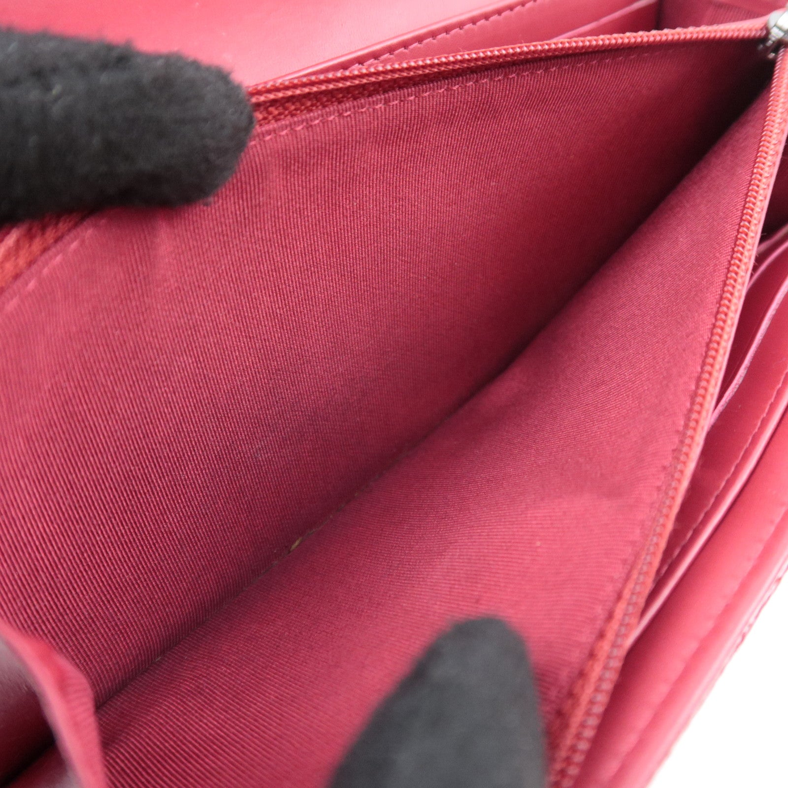 CHANEL Coco Mark Matelasse Patent Long Wallet Red