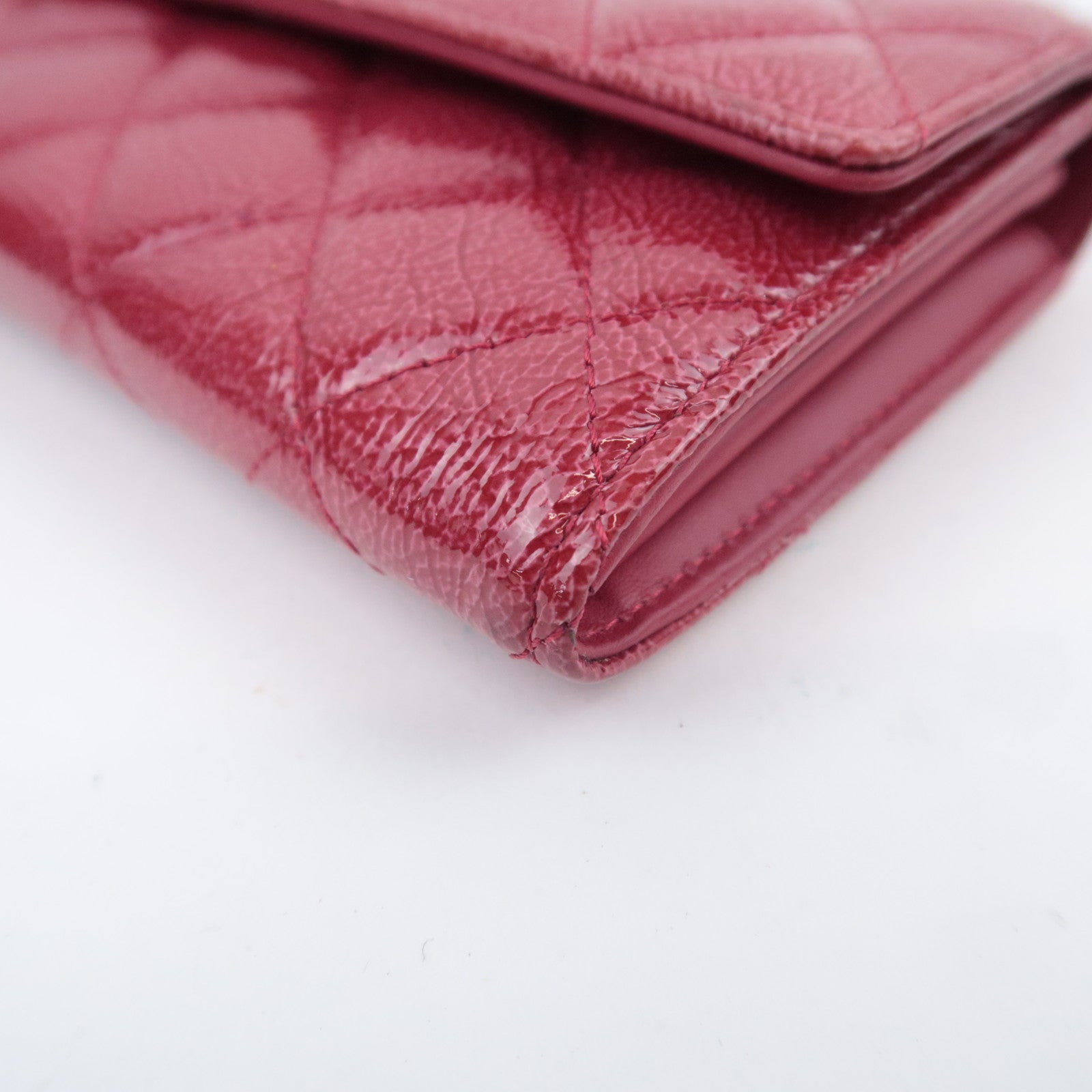 CHANEL Coco Mark Matelasse Patent Long Wallet Red