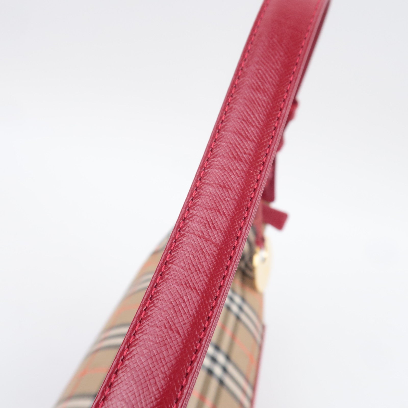 BURBERRY Nova Plaid Shoulder Bag Canvas Leather Beige