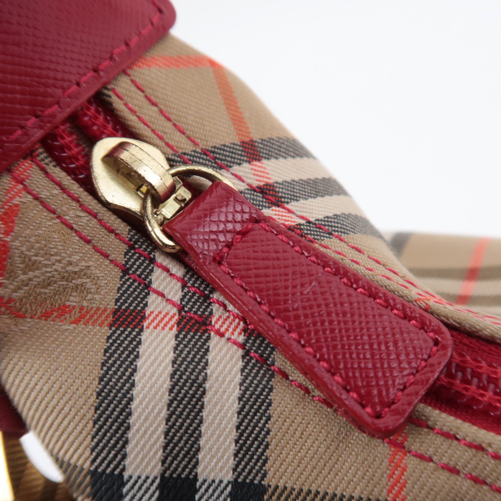 BURBERRY Nova Plaid Shoulder Bag Canvas Leather Beige