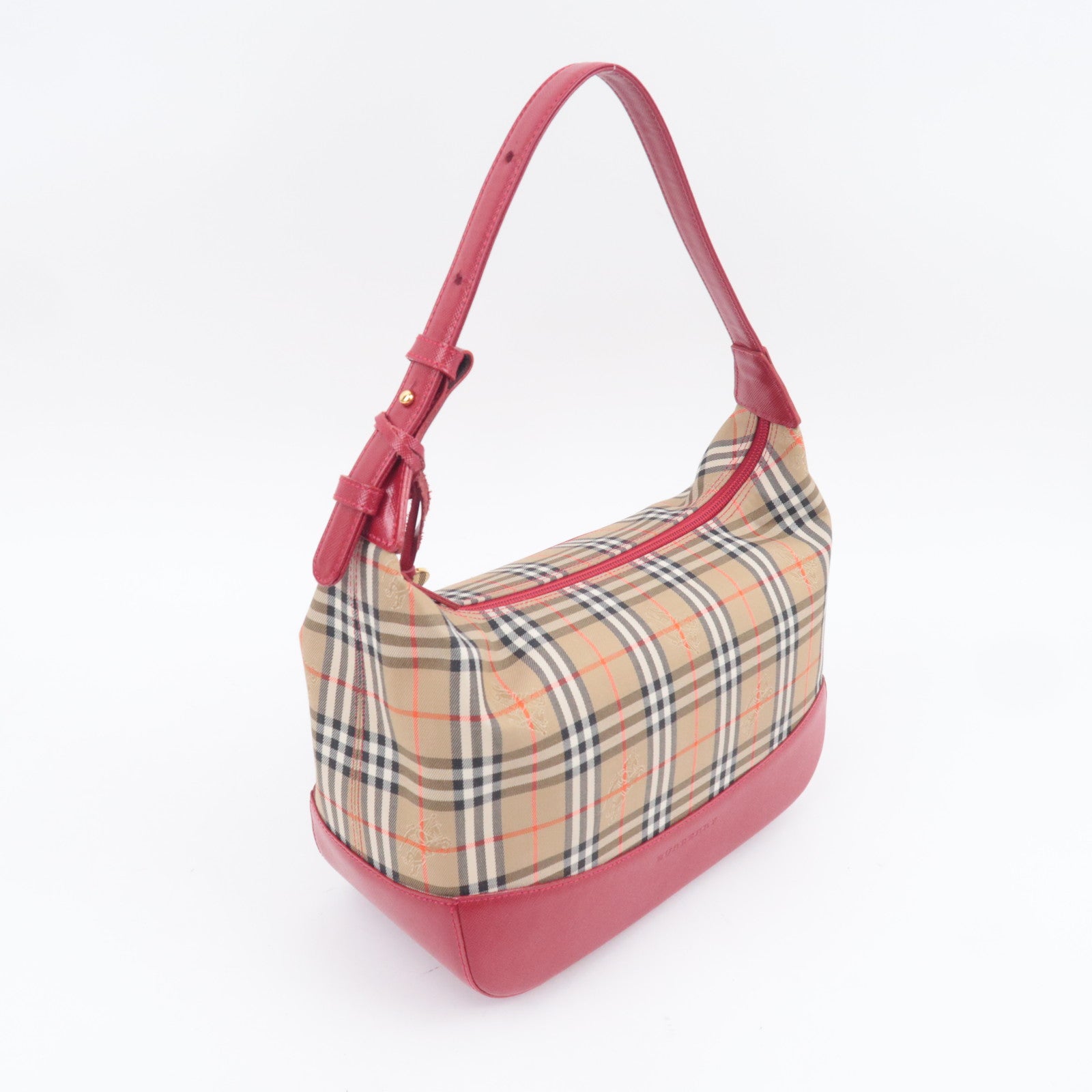 BURBERRY Nova Plaid Shoulder Bag Canvas Leather Beige