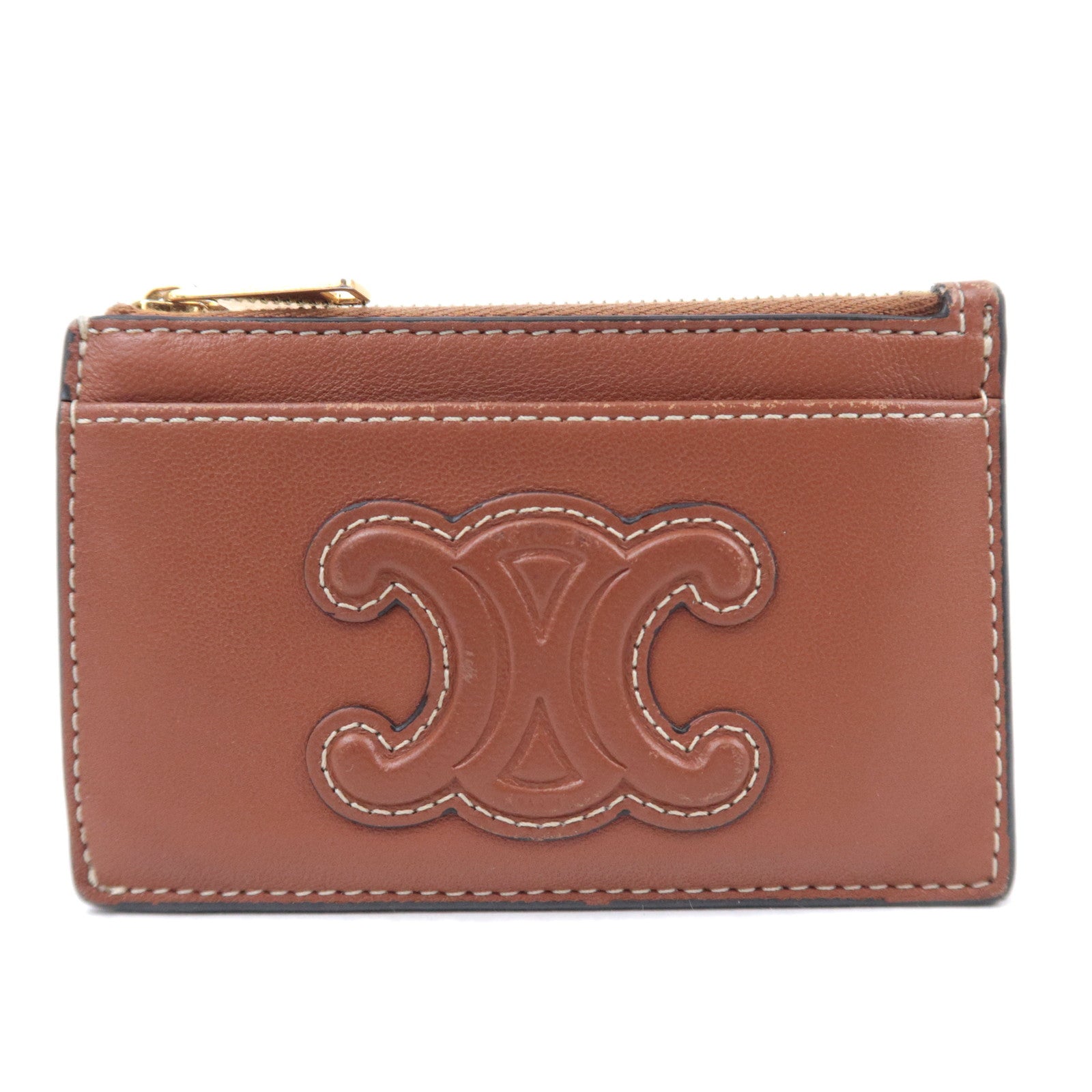 CELINE Triomphe Leather Zip Fragment Case Brown91988