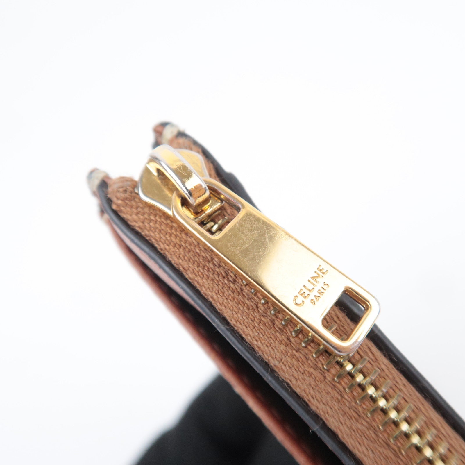 CELINE Triomphe Leather Zip Fragment Case Brown