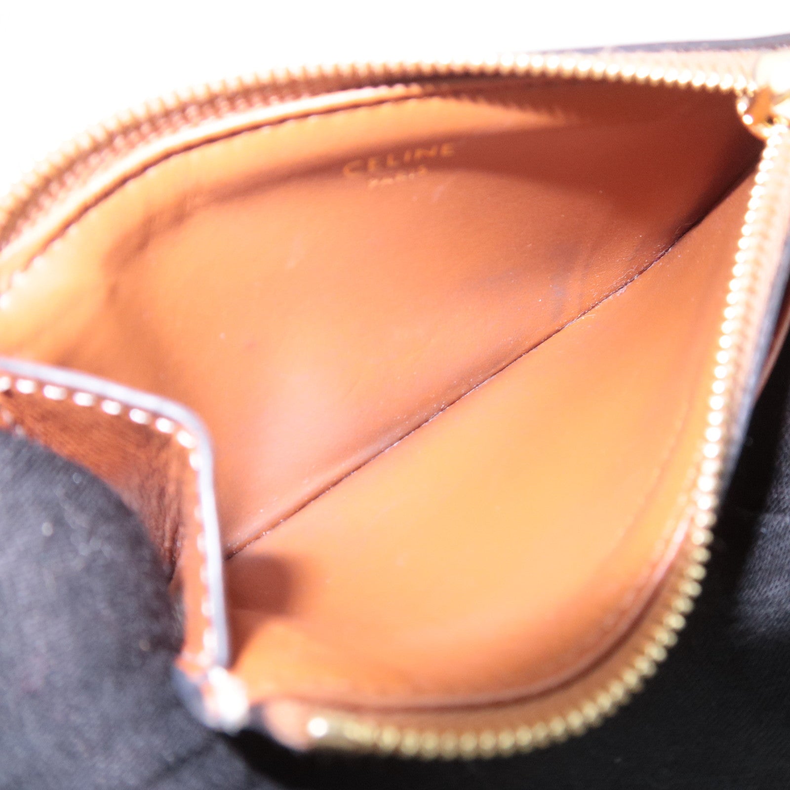 CELINE Triomphe Leather Zip Fragment Case Brown