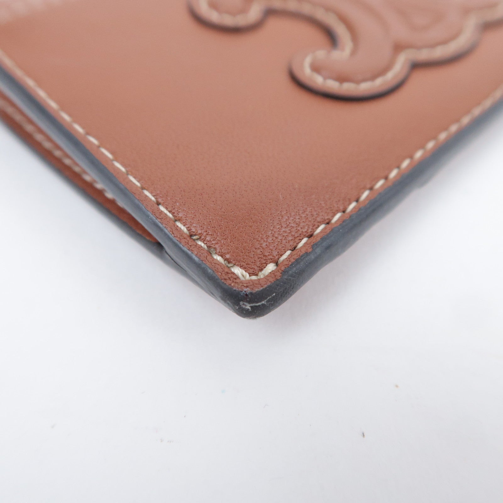 CELINE Triomphe Leather Zip Fragment Case Brown