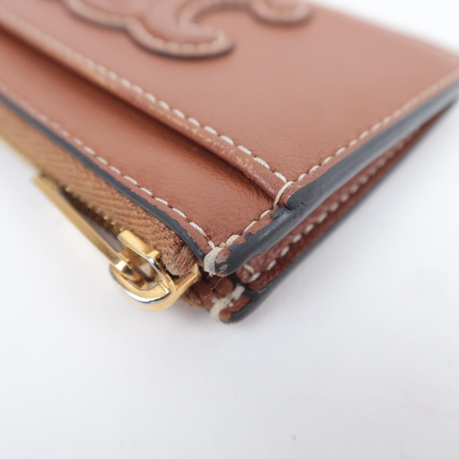 CELINE Triomphe Leather Zip Fragment Case Brown