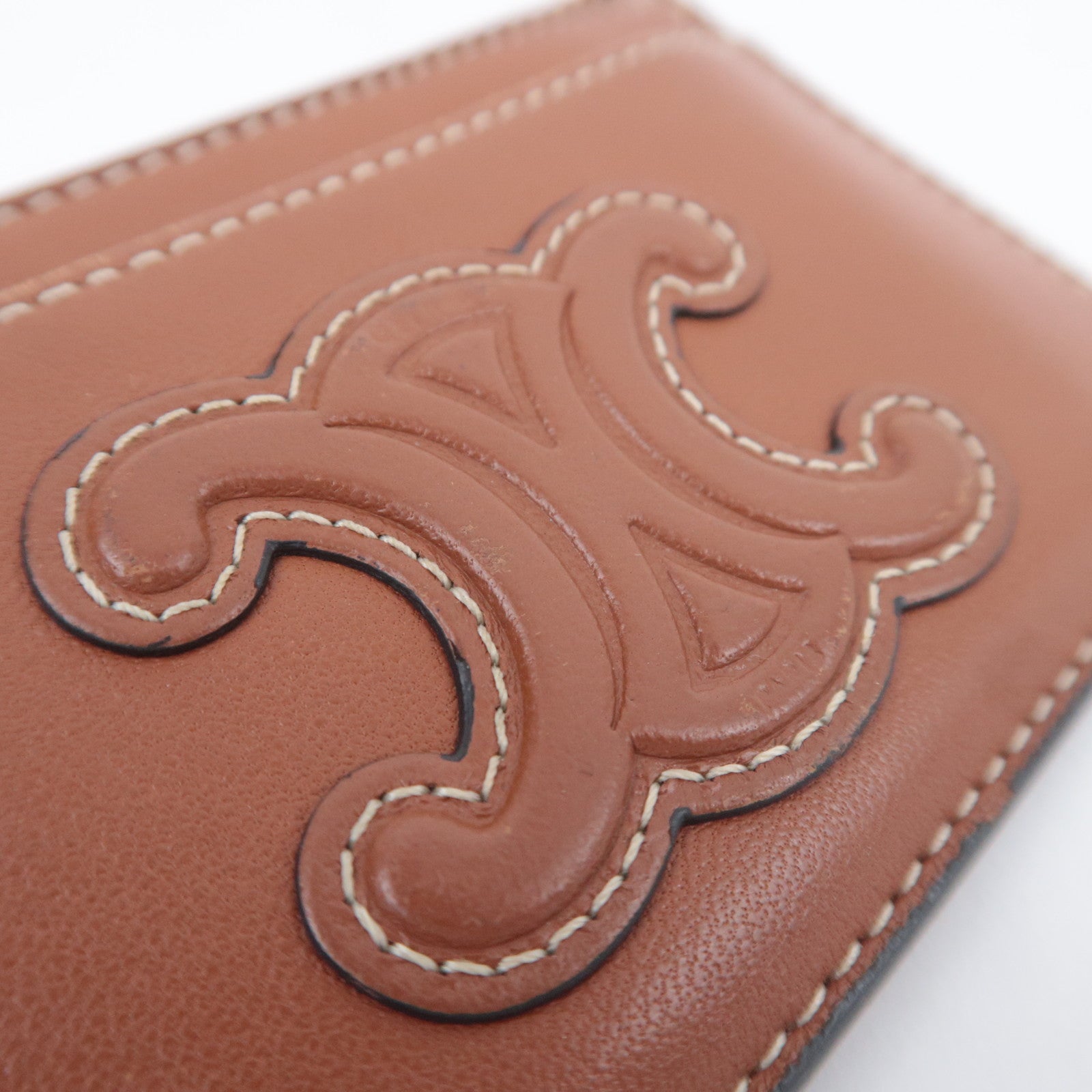 CELINE Triomphe Leather Zip Fragment Case Brown