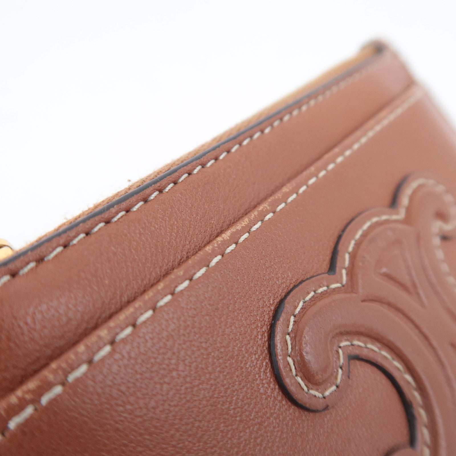 CELINE Triomphe Leather Zip Fragment Case Brown