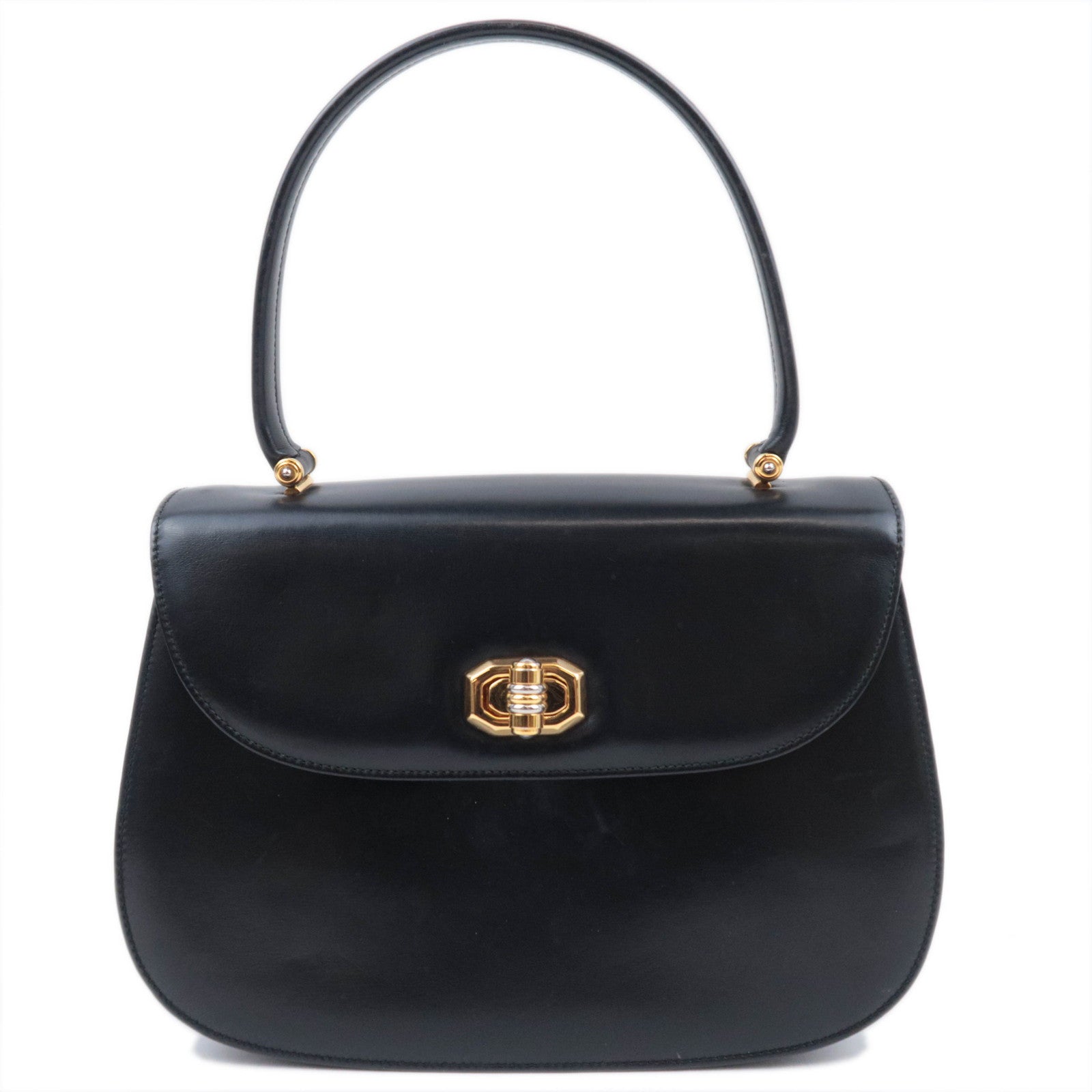 GUCCI Old Gucci Turnlock Leather Handbag Black 000.46.016491994