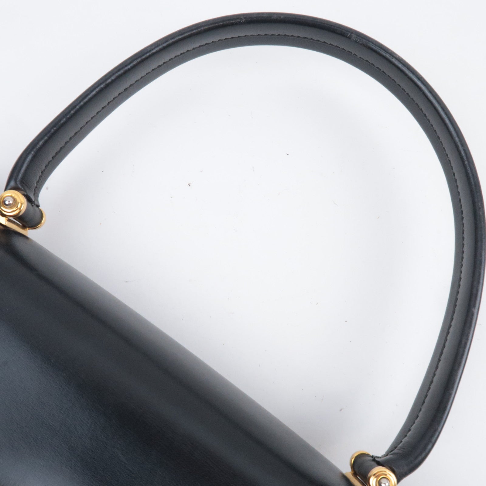 GUCCI Old Gucci Turnlock Leather Handbag Black 000.46.0164