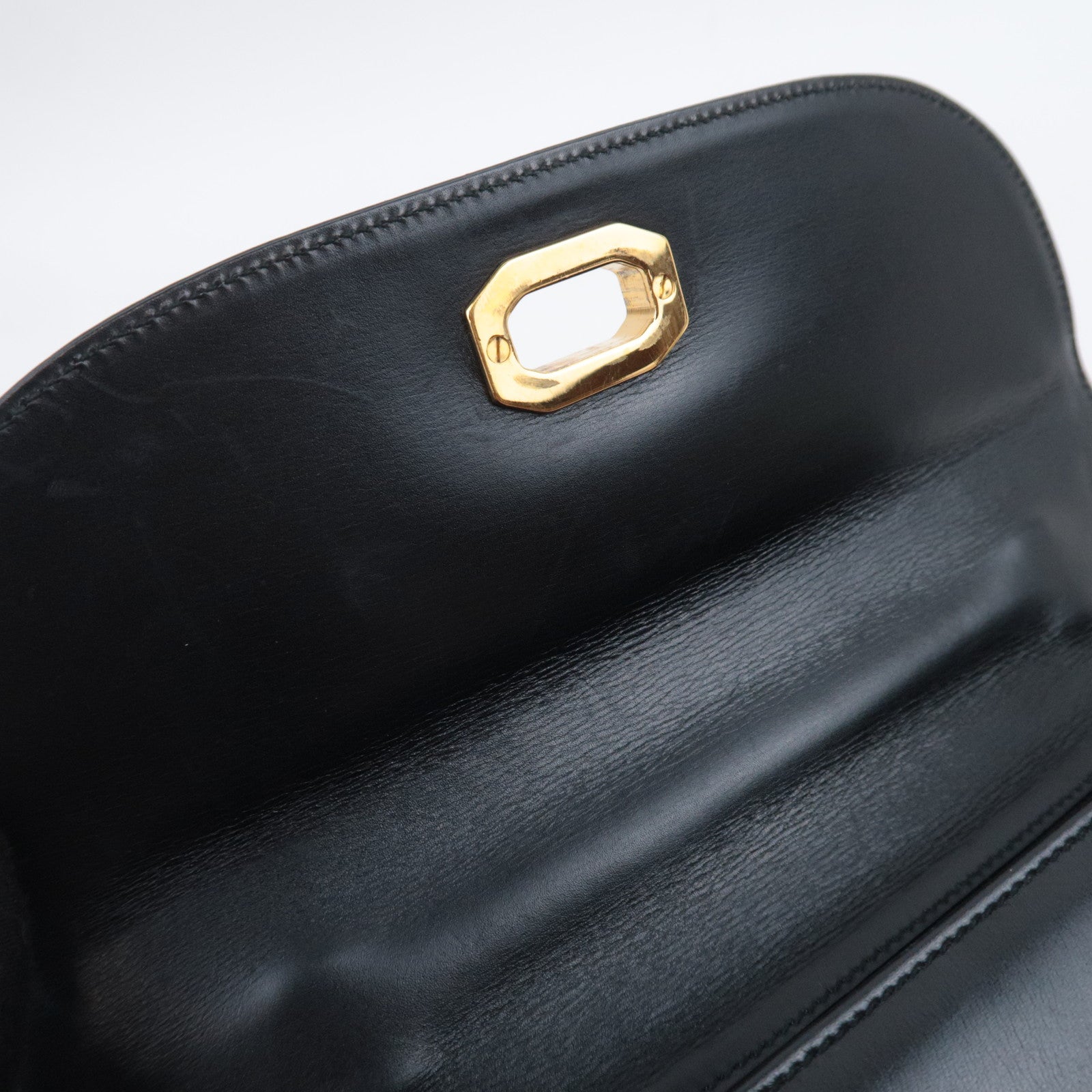 GUCCI Old Gucci Turnlock Leather Handbag Black 000.46.0164