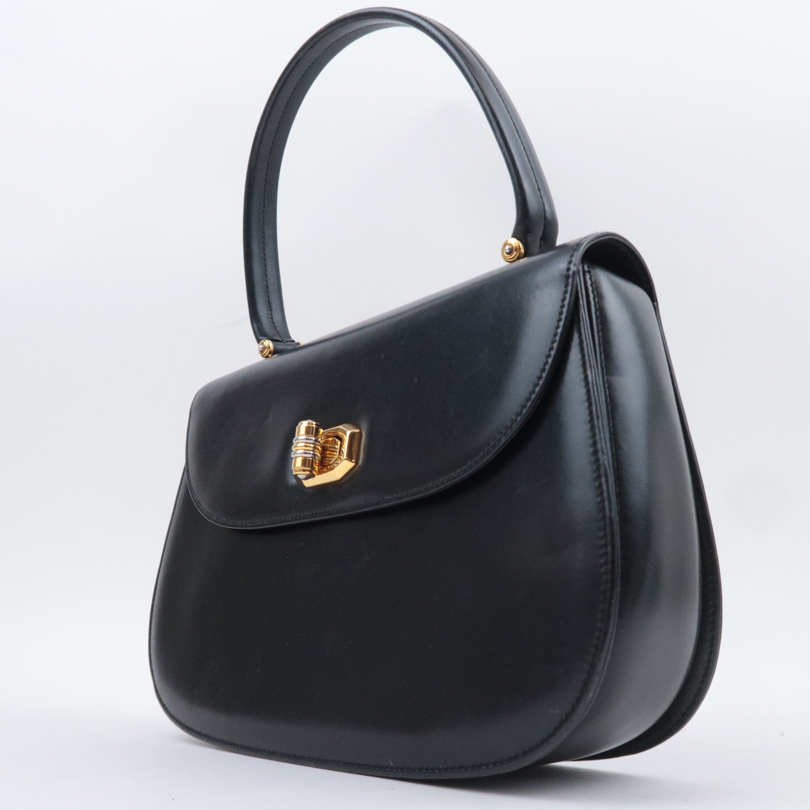 GUCCI Old Gucci Turnlock Leather Handbag Black 000.46.0164