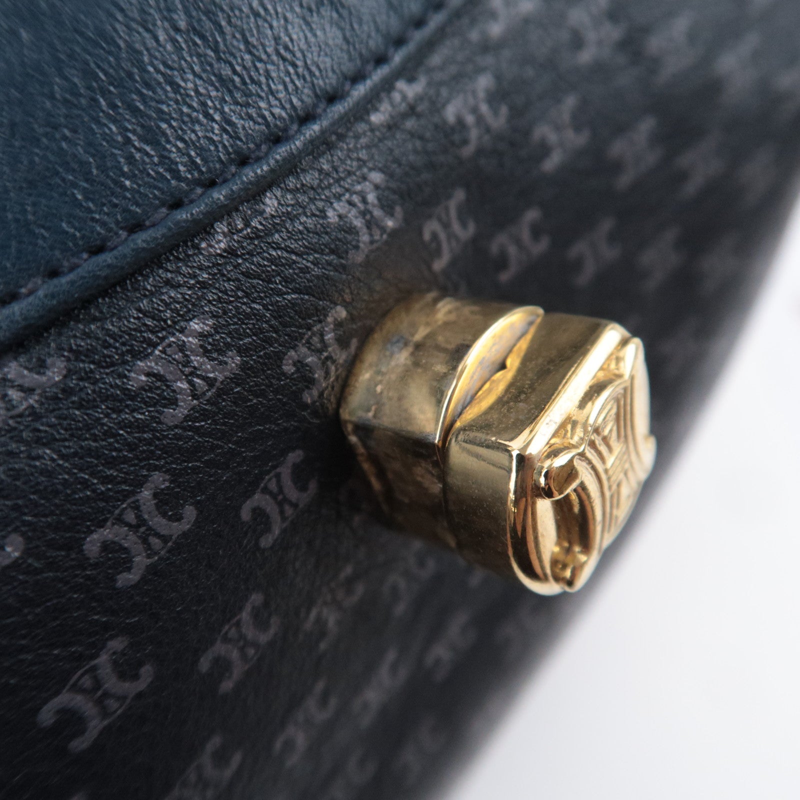 CELINE Macadam Turnlock Leather Shoulder Bag Navy
