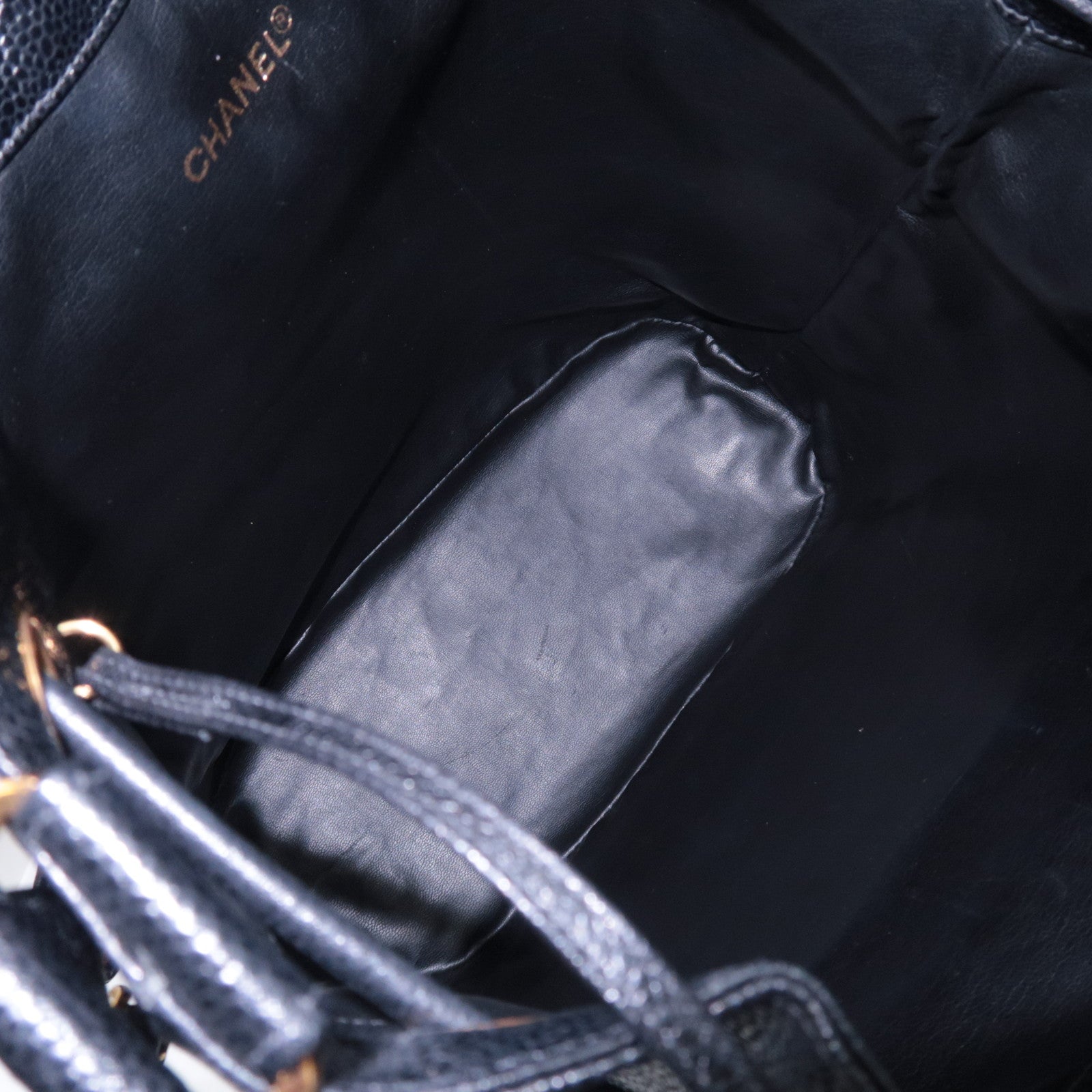 CHANEL Vintage Caviarskin Drawstring Shoulder Bag Black