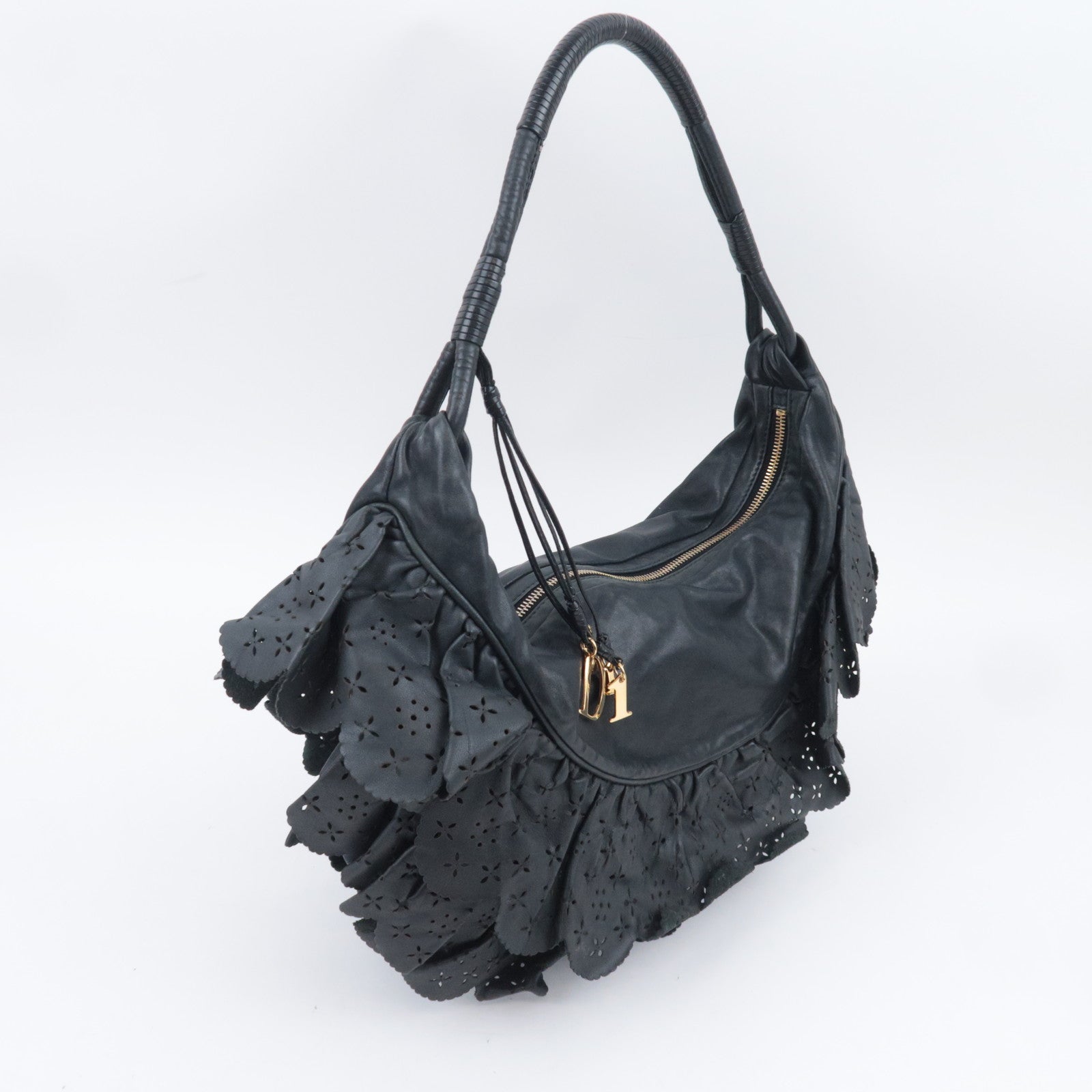 Christian Dior Gypsy Ruffle Perforated Leather Hobo Bag