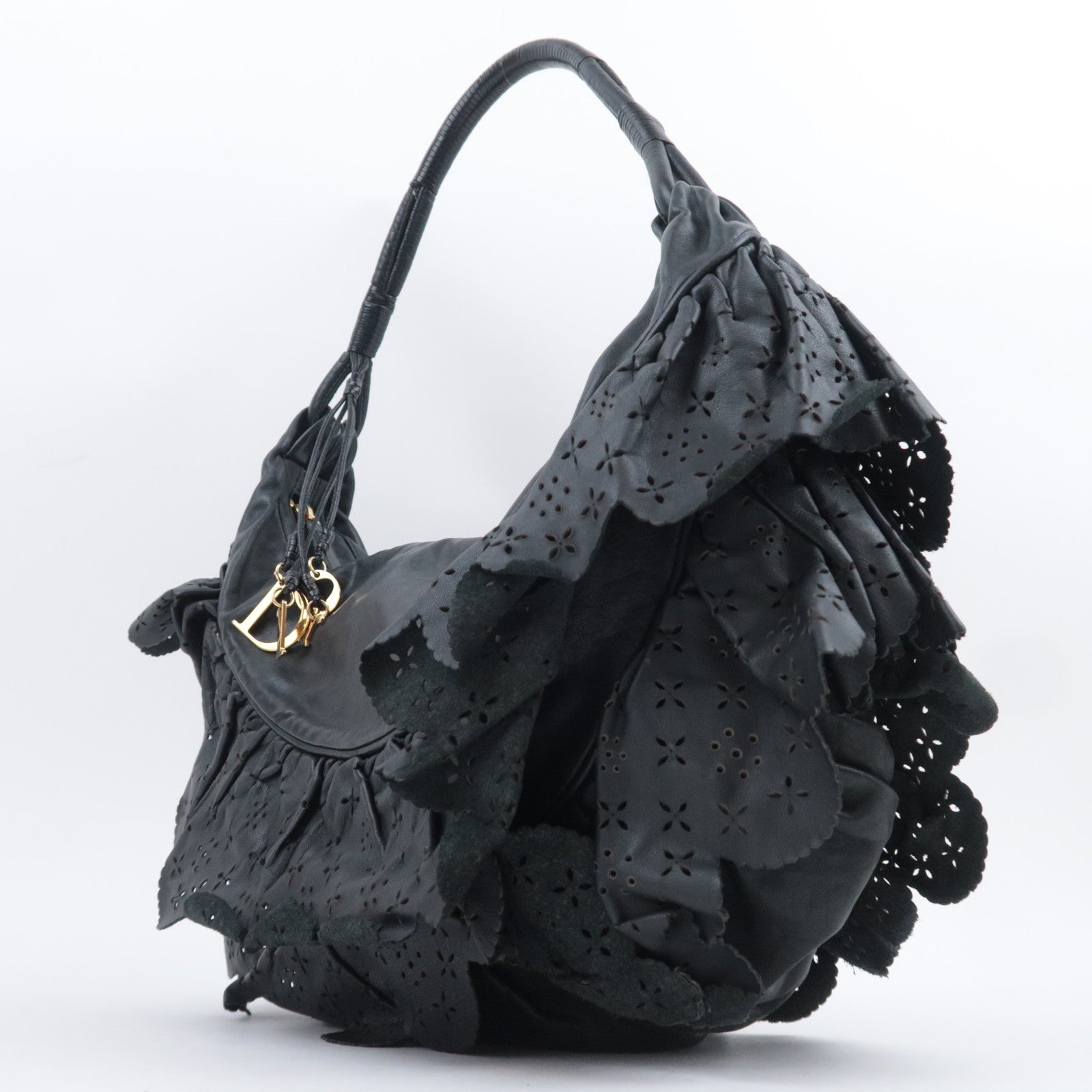 Christian Dior Gypsy Ruffle Perforated Leather Hobo Bag
