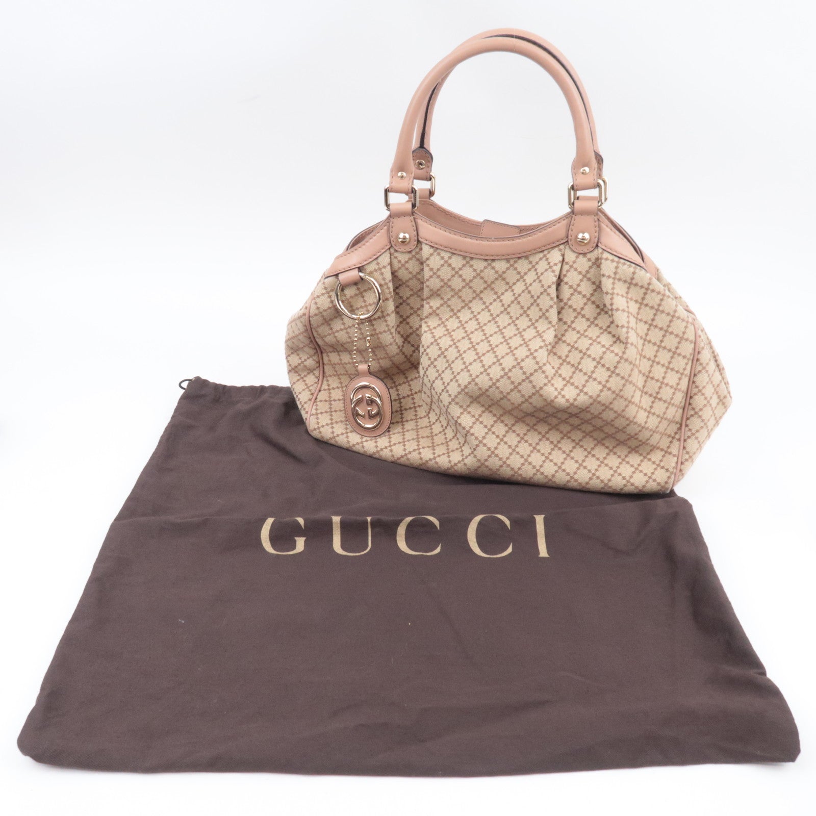 GUCCI Diamante Sukey Canvas Tote Bag Beige Pink 211944