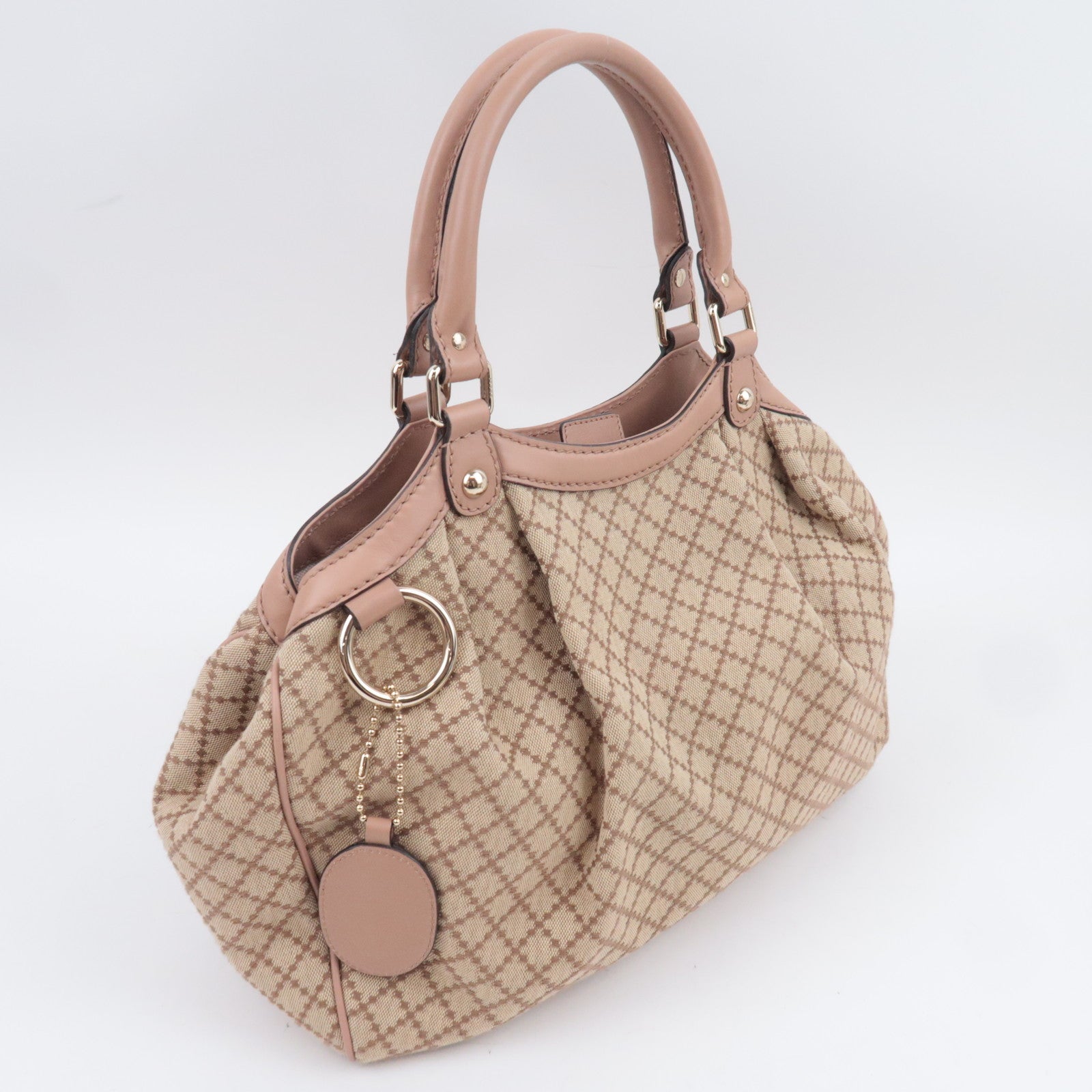 GUCCI Diamante Sukey Canvas Tote Bag Beige Pink 211944