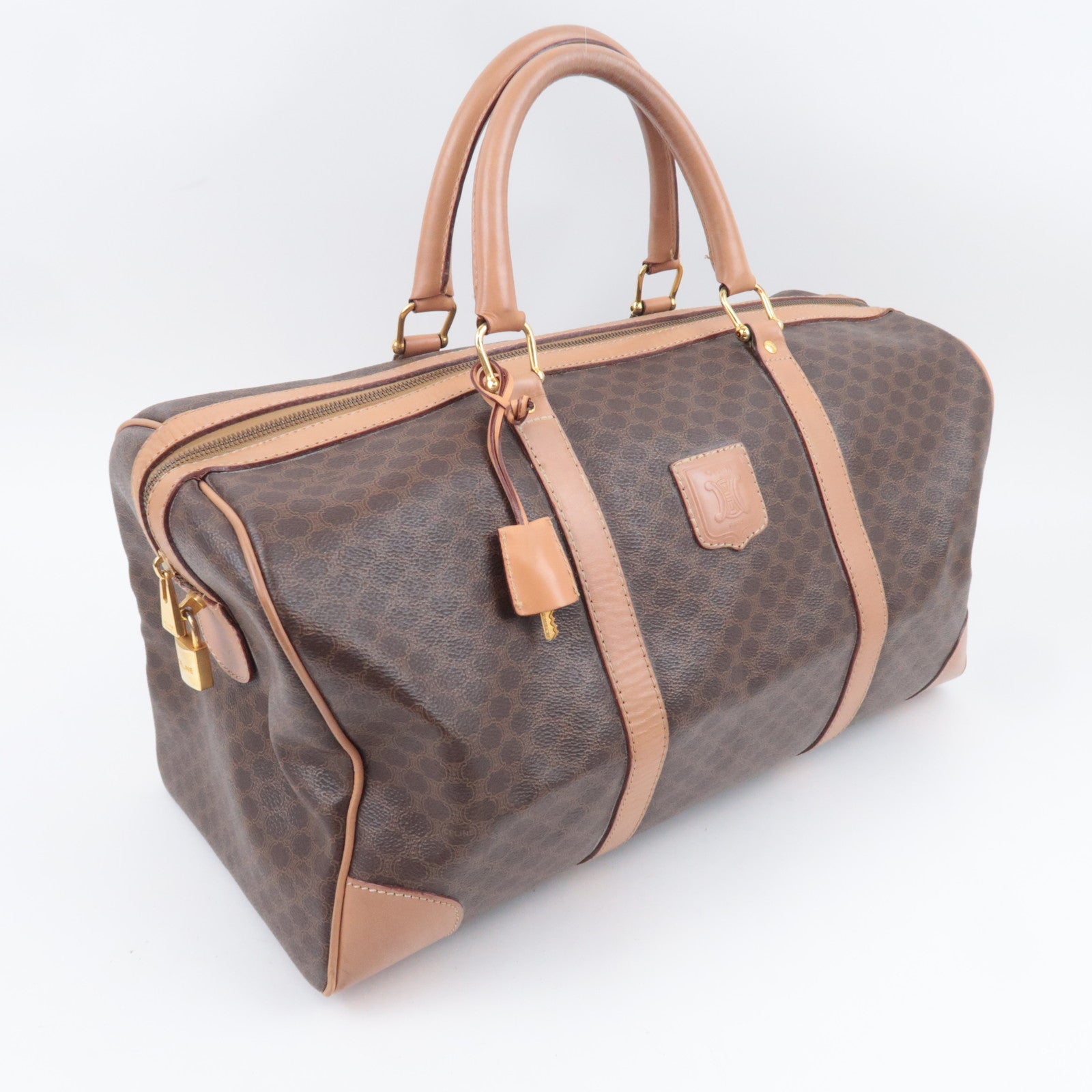 CELINE Macadam Boston Bag PVC Leather Brown