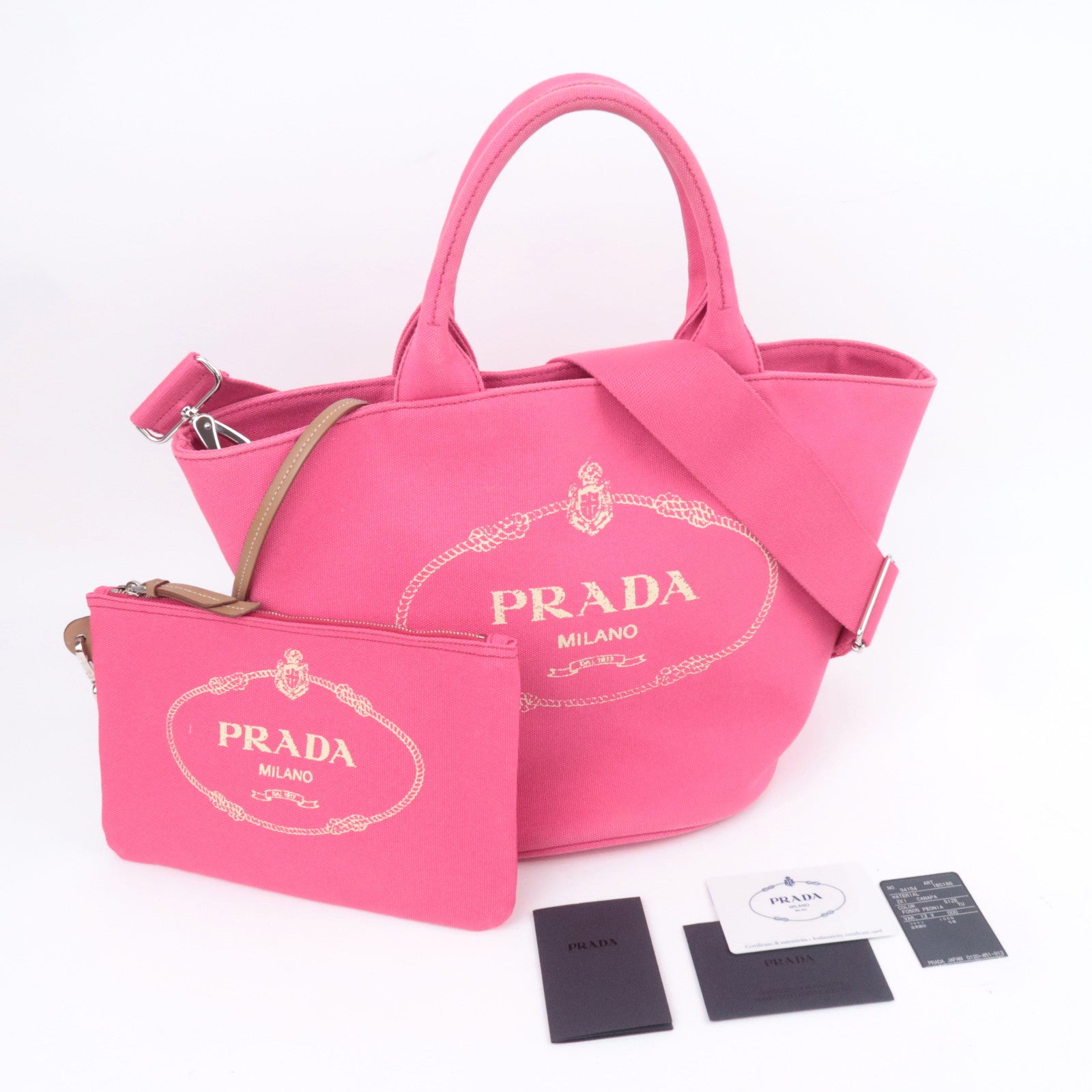 PRADA Canapa 2Way Canvas Tote Bag Pink 1BG186