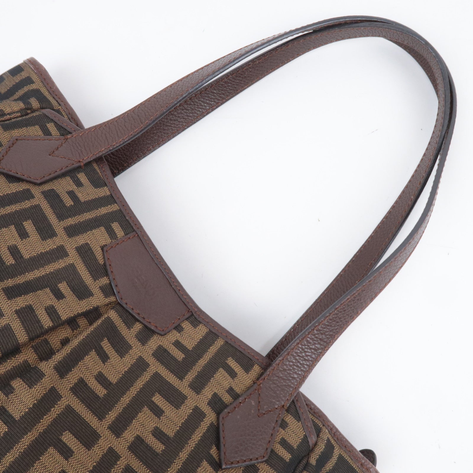 FENDI Zucca Canvas Pleated Tote Bag Brown 8BH268