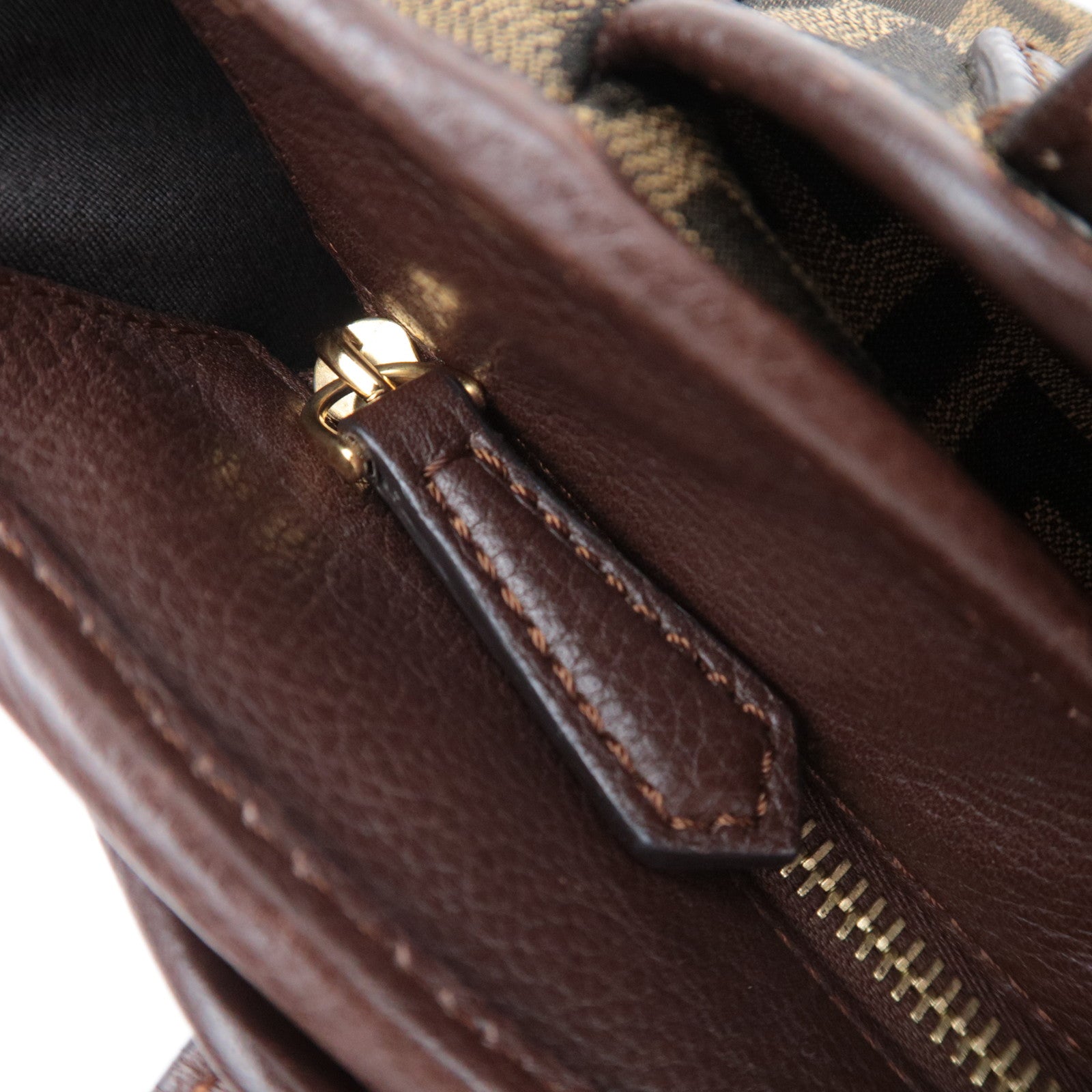 FENDI Zucca Canvas Pleated Tote Bag Brown 8BH268