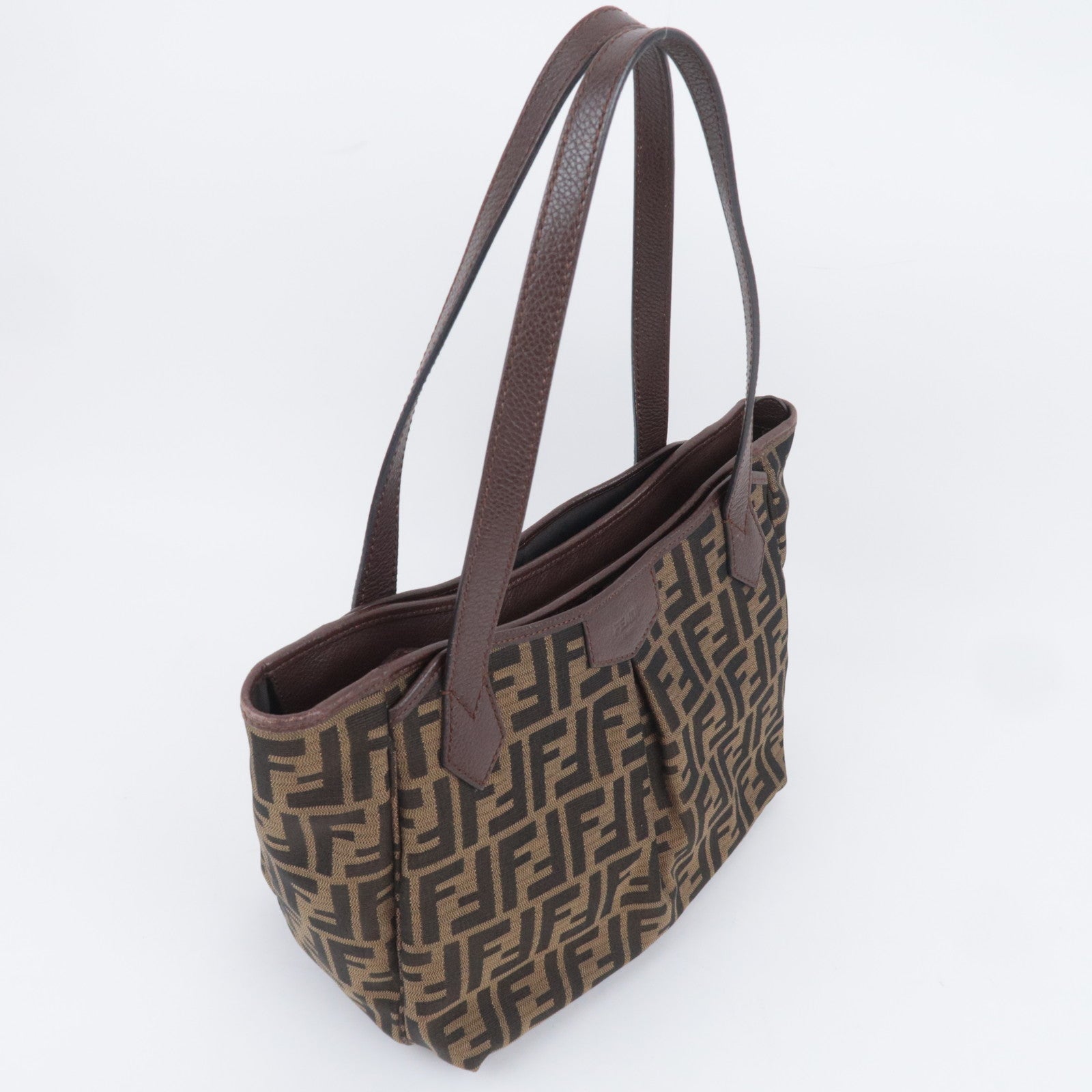 FENDI Zucca Canvas Pleated Tote Bag Brown 8BH268